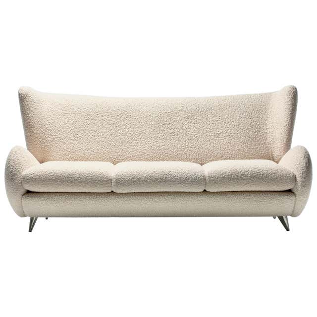 Gigi Radice Mid Century Modern Ivory Chenille Cotton Curved Italian gigi-radice-mid-century-modern-ivory-chenille-cotton-curved-italian