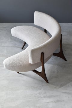 Vladimir Kagan, "Floating Curved Sofa" Walnut, Bouclé, Studio, circa 1980