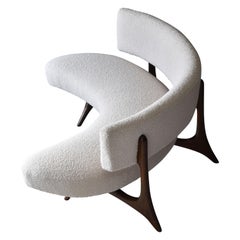Vladimir Kagan, "Floating Curved Sofa" Walnut, Bouclé, Studio, circa 1980