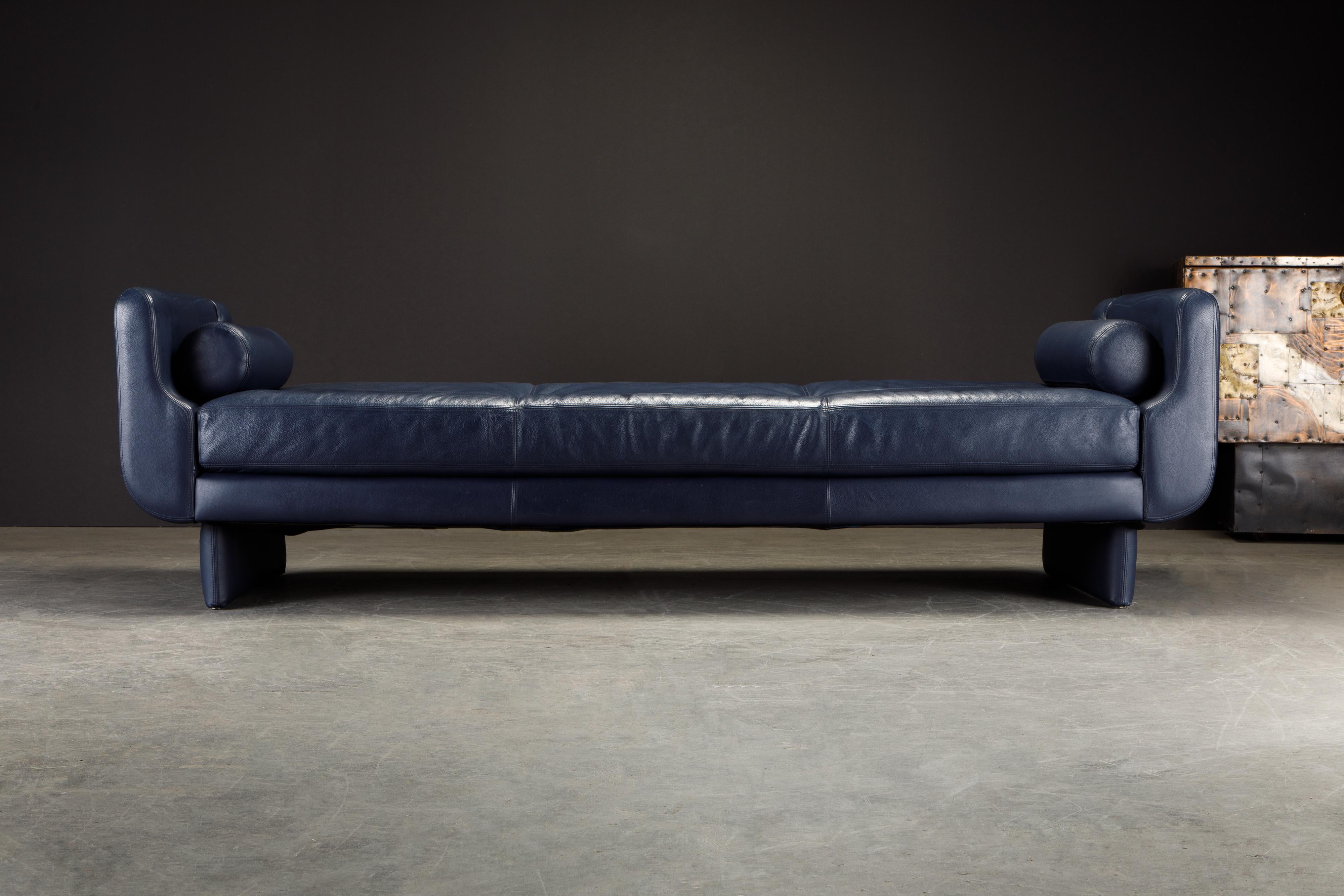 Post-Modern Vladimir Kagan for American Leather 'Matinee' Blue Leather Sofa Daybed, Signed