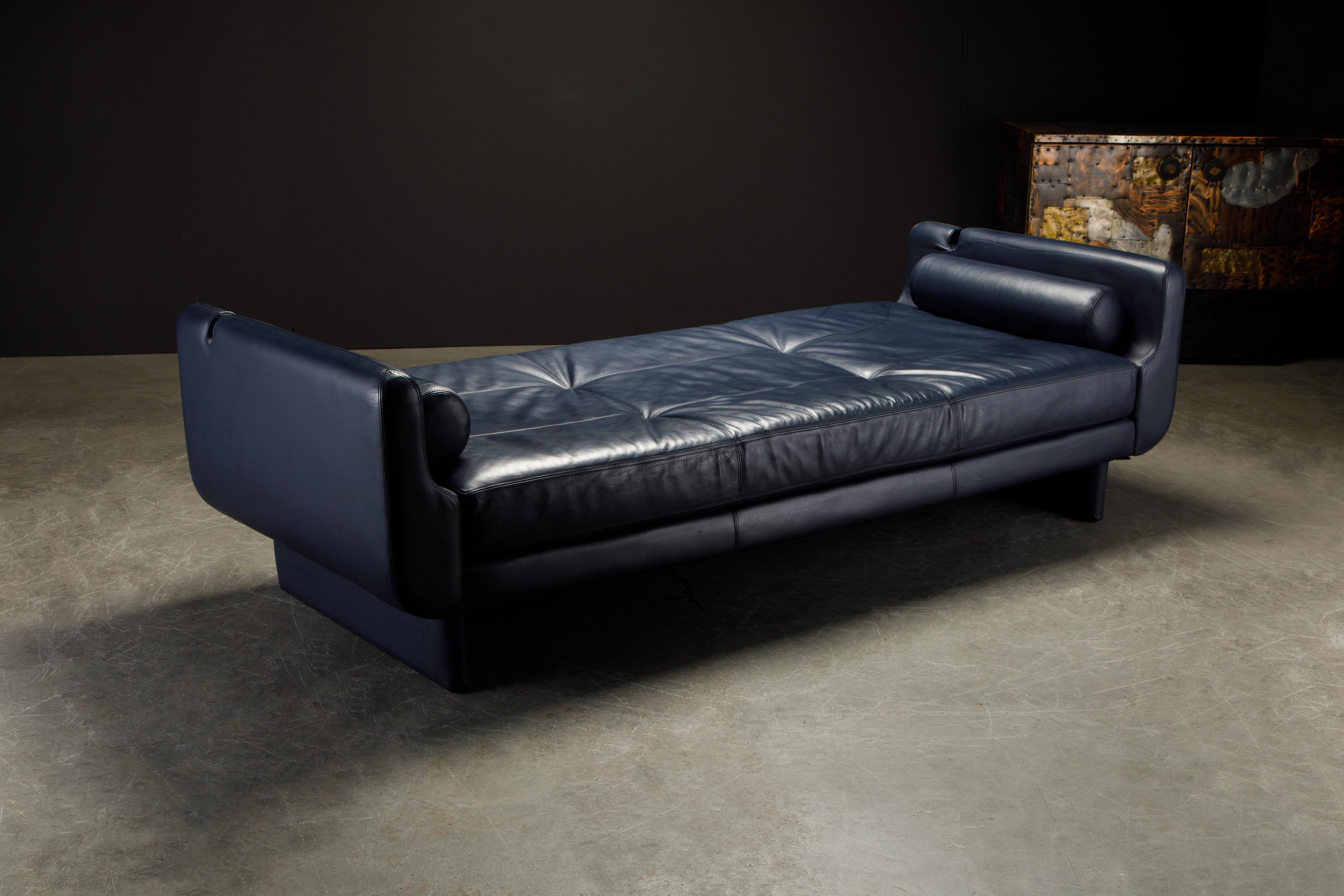 Contemporary Vladimir Kagan for American Leather 'Matinee' Blue Leather Sofa Daybed, Signed