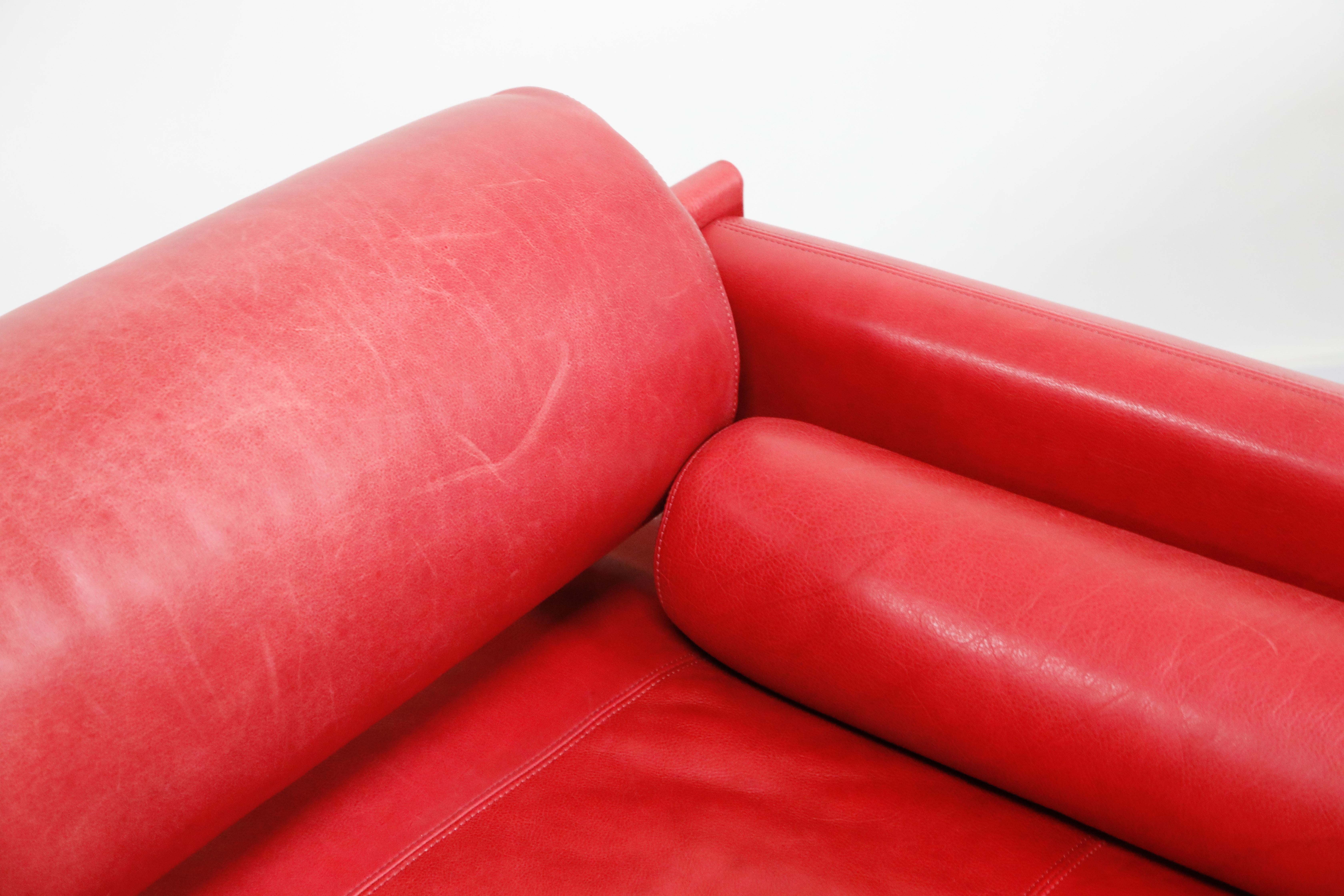 Vladimir Kagan for American Leather 'Matinee' Red Leather Sofa Daybed, Signed 2