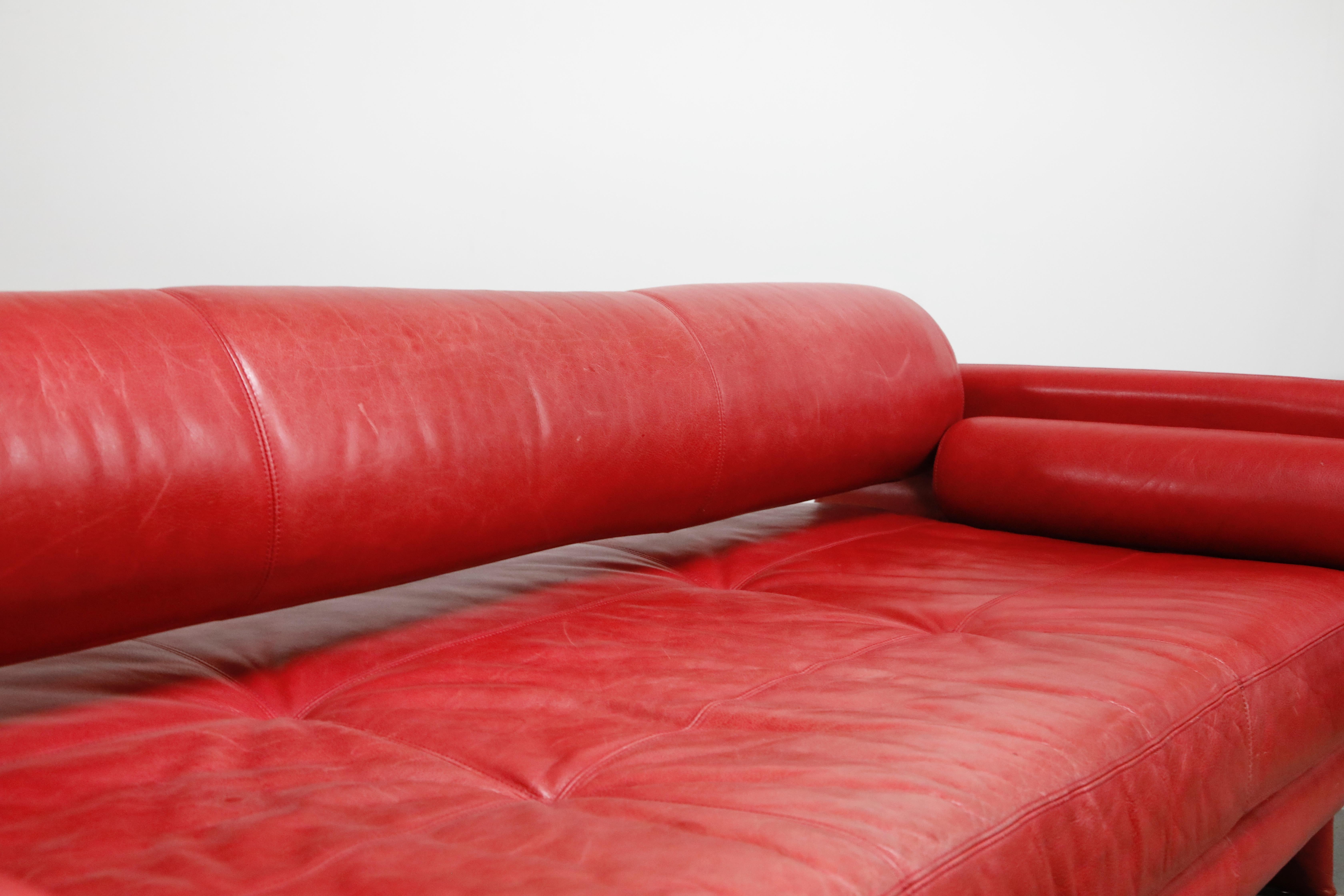 Vladimir Kagan for American Leather 'Matinee' Red Leather Sofa Daybed, Signed 5