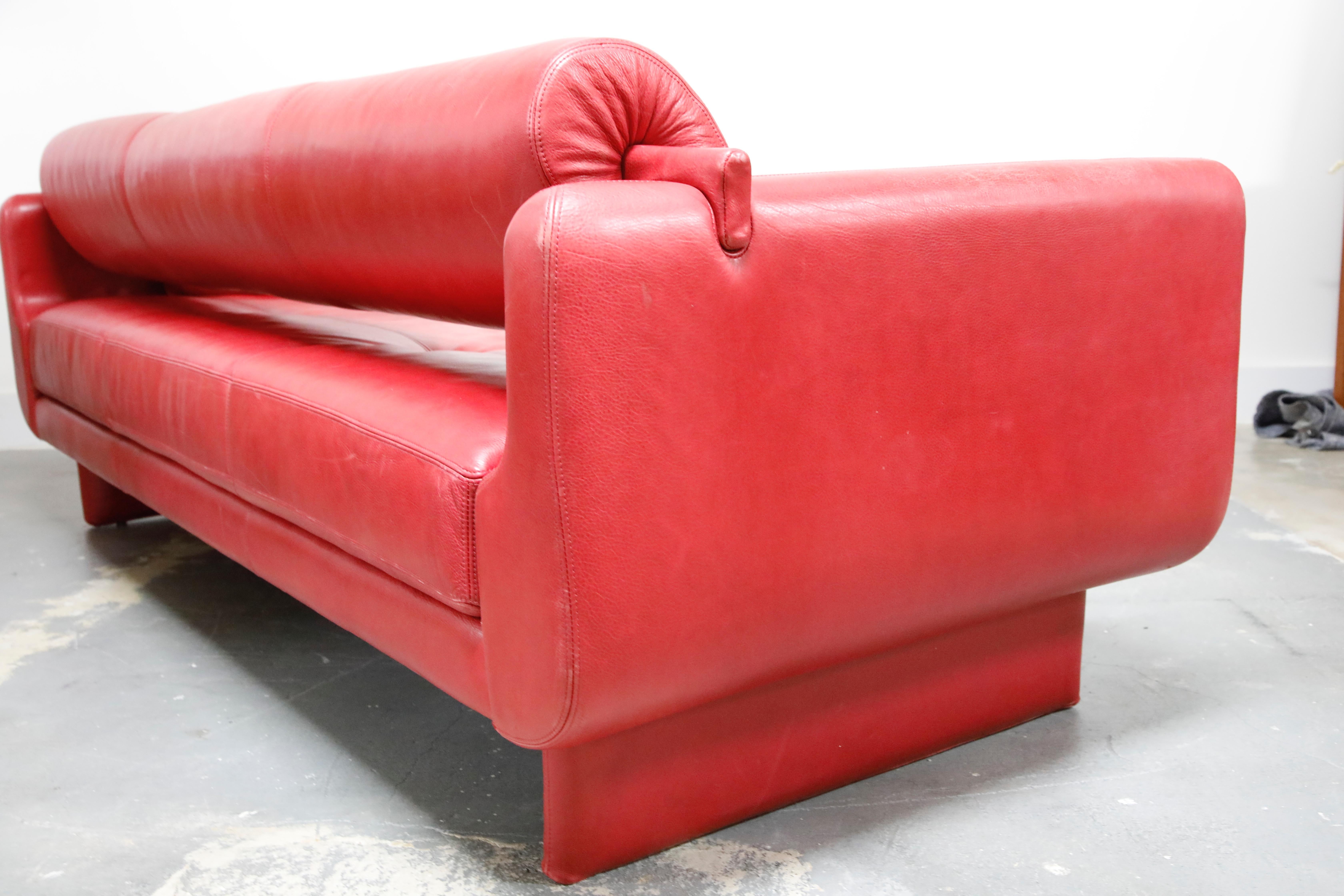 Vladimir Kagan for American Leather 'Matinee' Red Leather Sofa Daybed, Signed 7