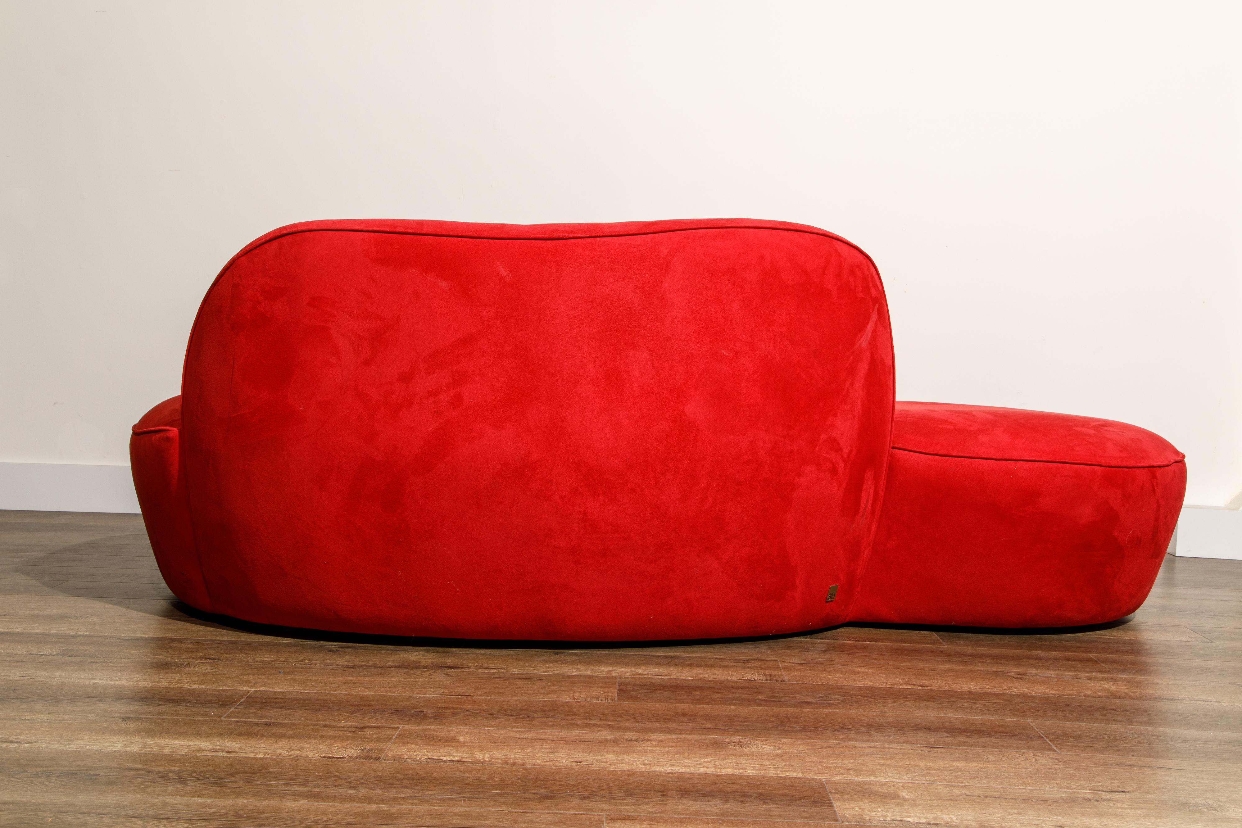 Vladimir Kagan for American Leather 'Zoe' Sofa in Red Alcantara, Signed 3