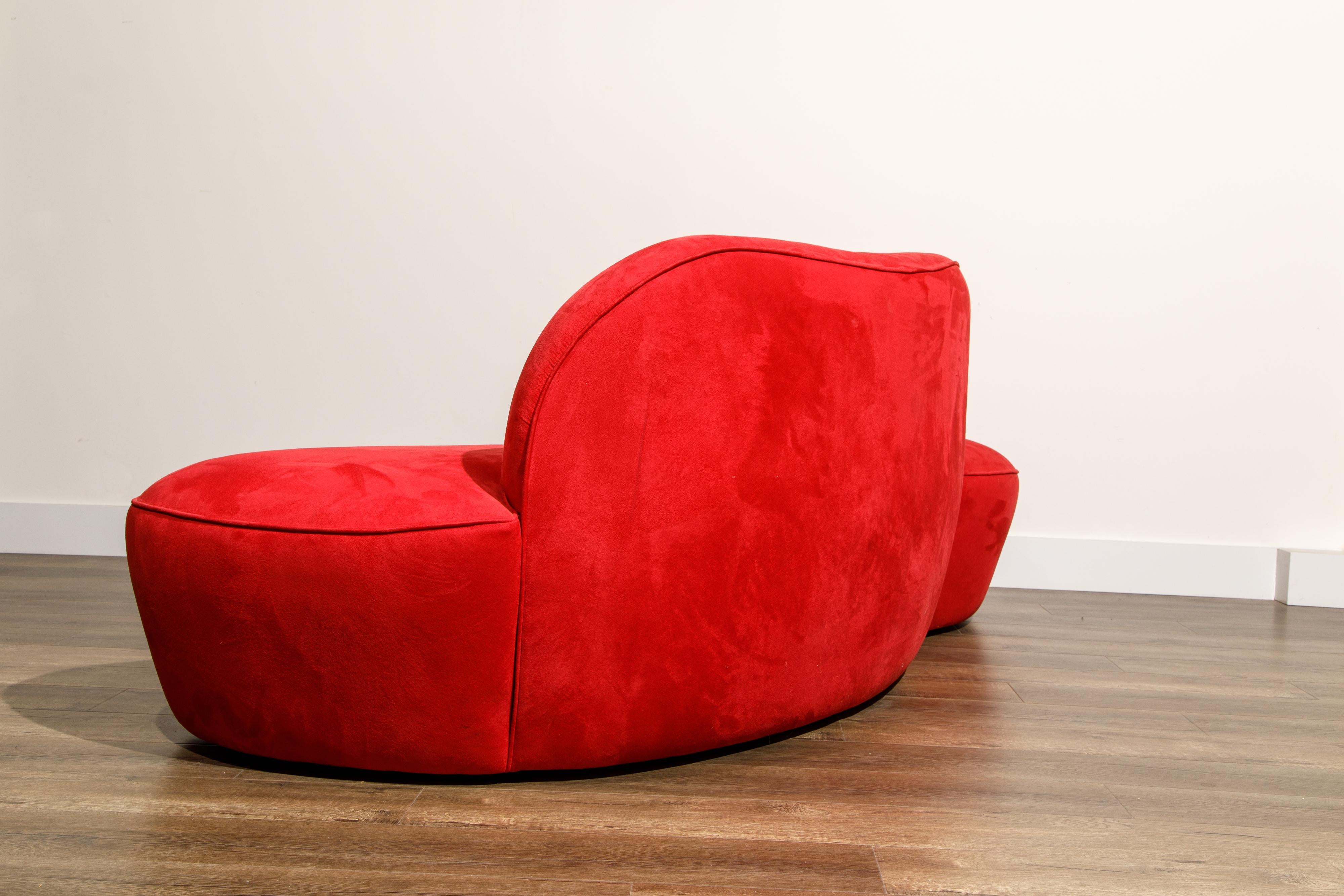 Vladimir Kagan for American Leather 'Zoe' Sofa in Red Alcantara, Signed 4