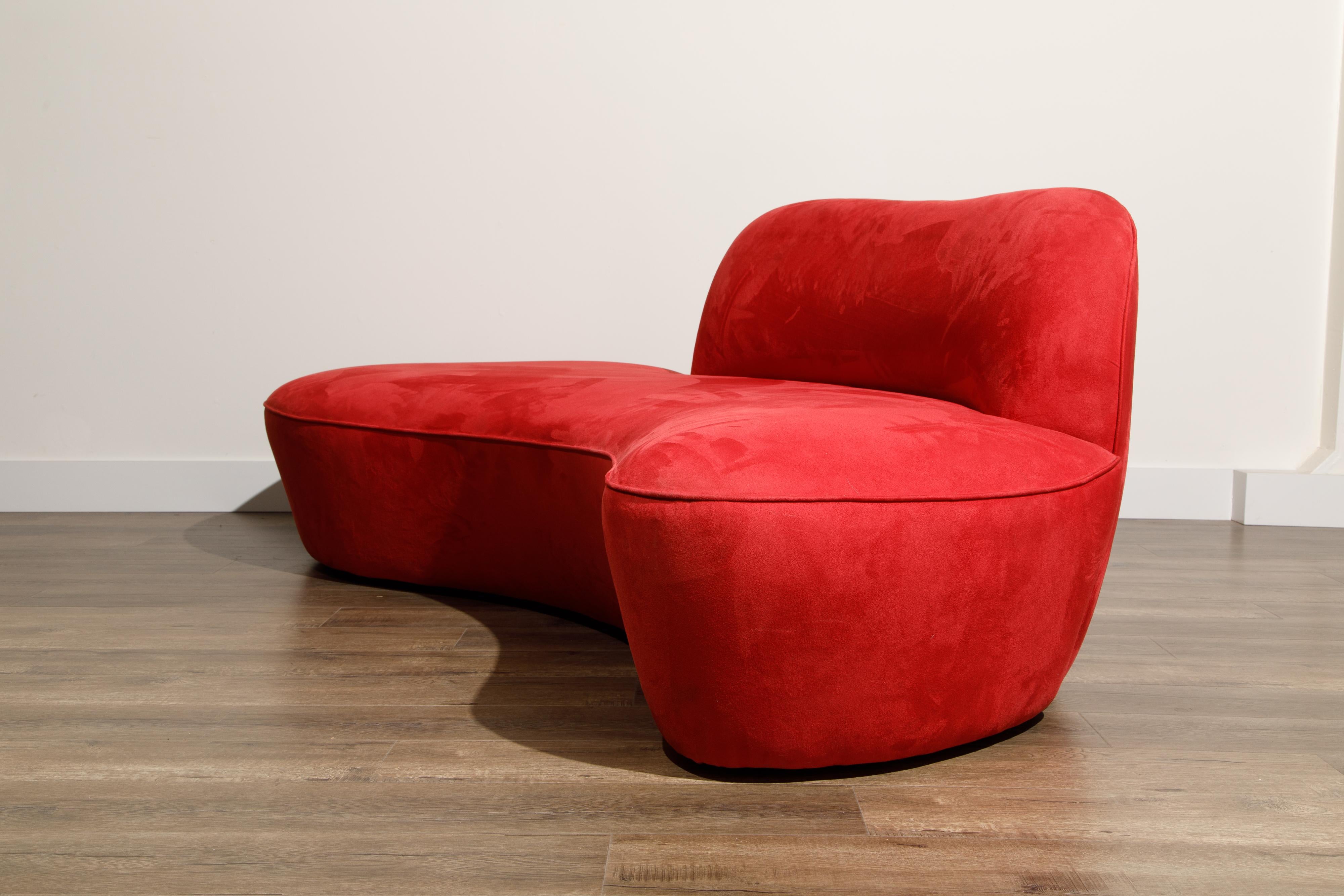 Vladimir Kagan for American Leather 'Zoe' Sofa in Red Alcantara, Signed 5