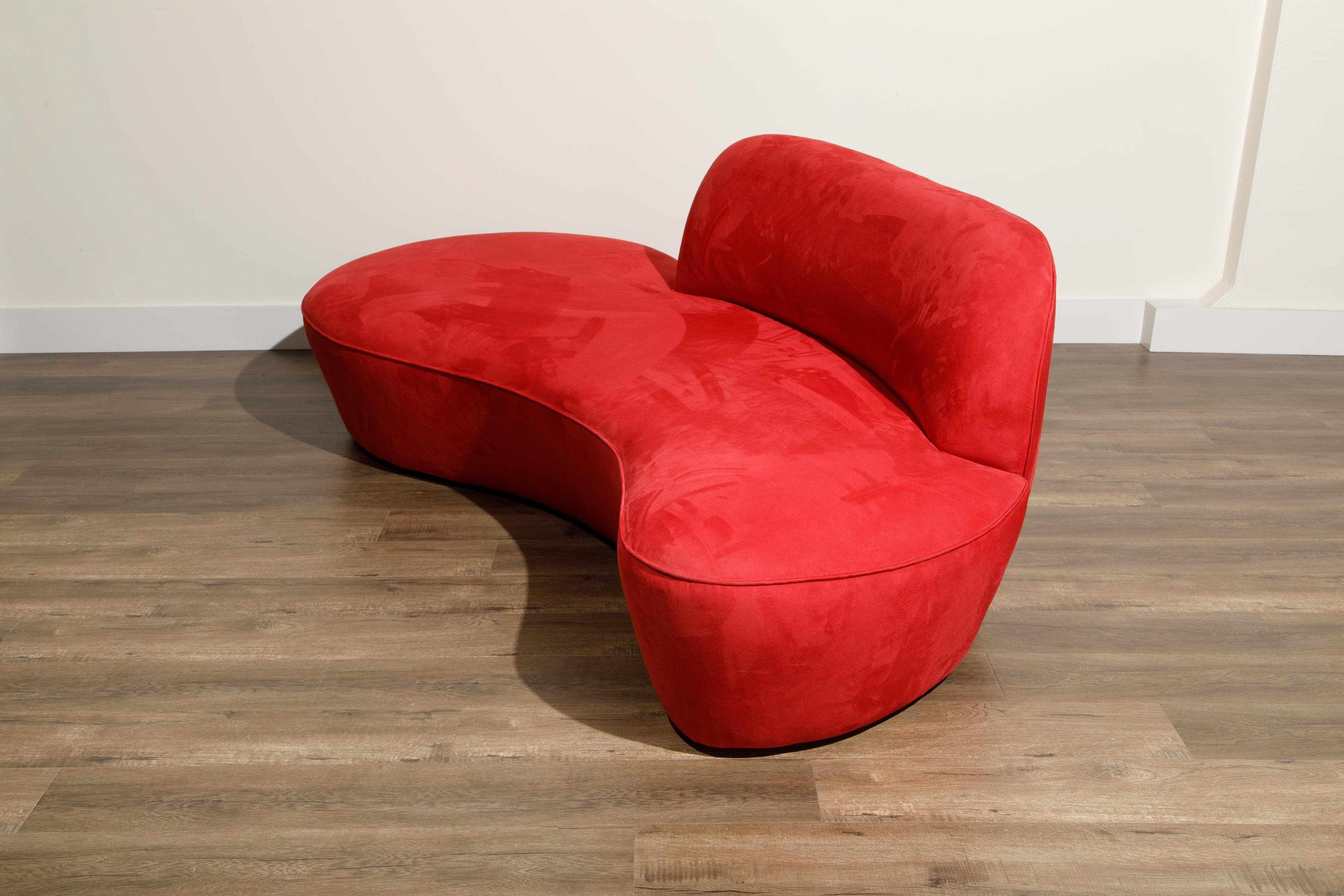 Vladimir Kagan for American Leather 'Zoe' Sofa in Red Alcantara, Signed 6