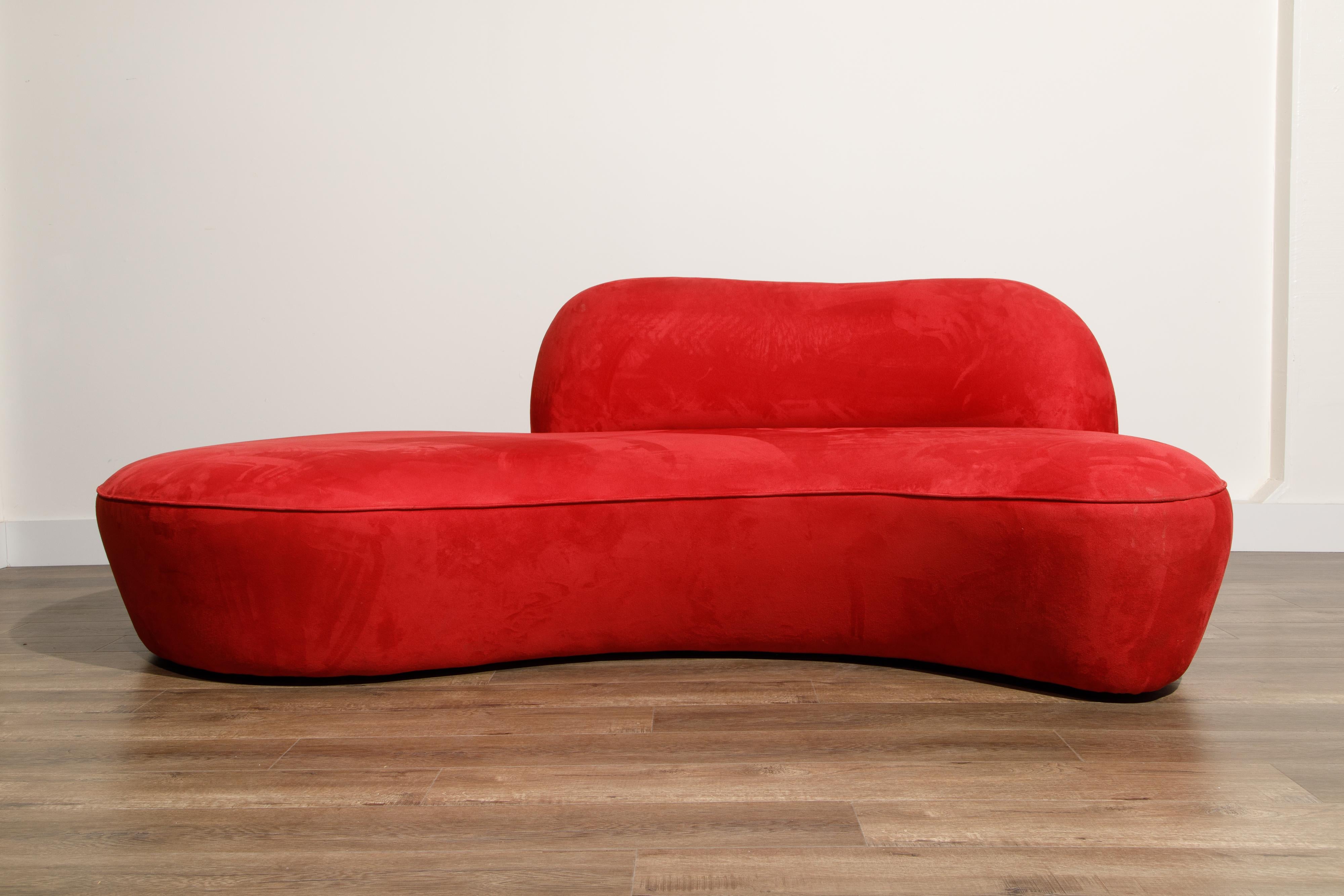 Vladimir Kagan for American Leather 'Zoe' Sofa in Red Alcantara, Signed 7