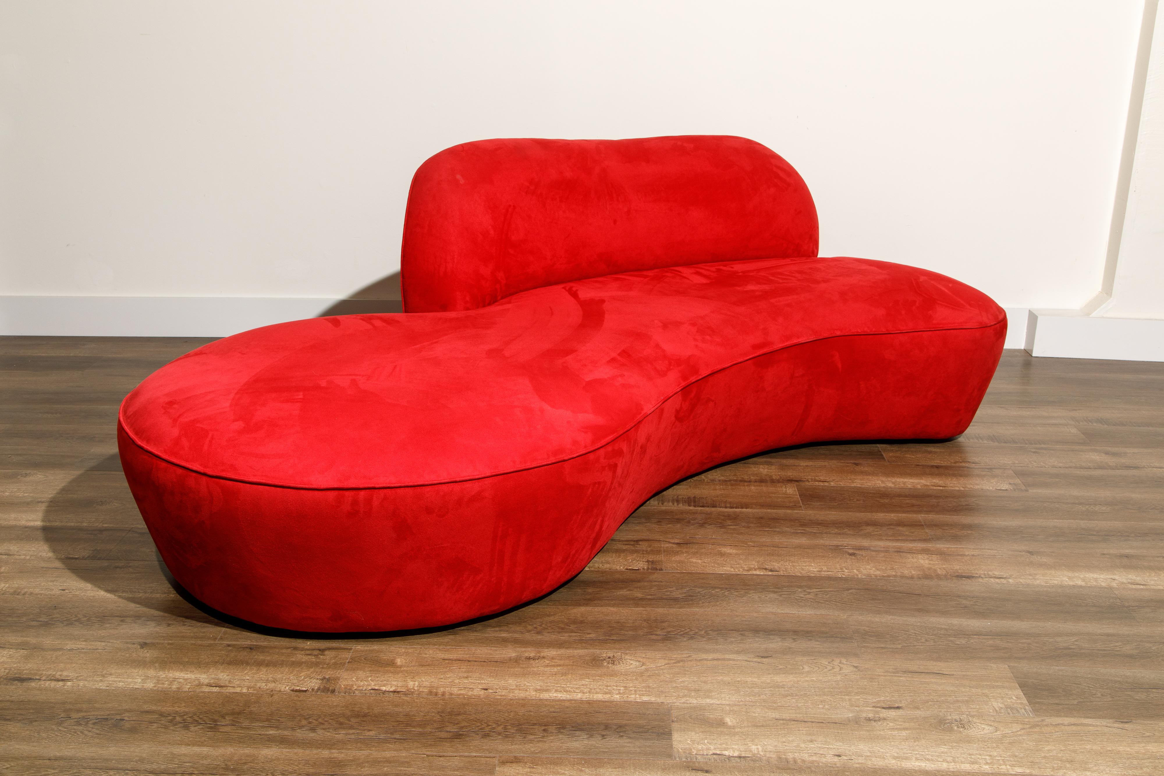 Vladimir Kagan for American Leather 'Zoe' Sofa in Red Alcantara, Signed In Good Condition In Los Angeles, CA