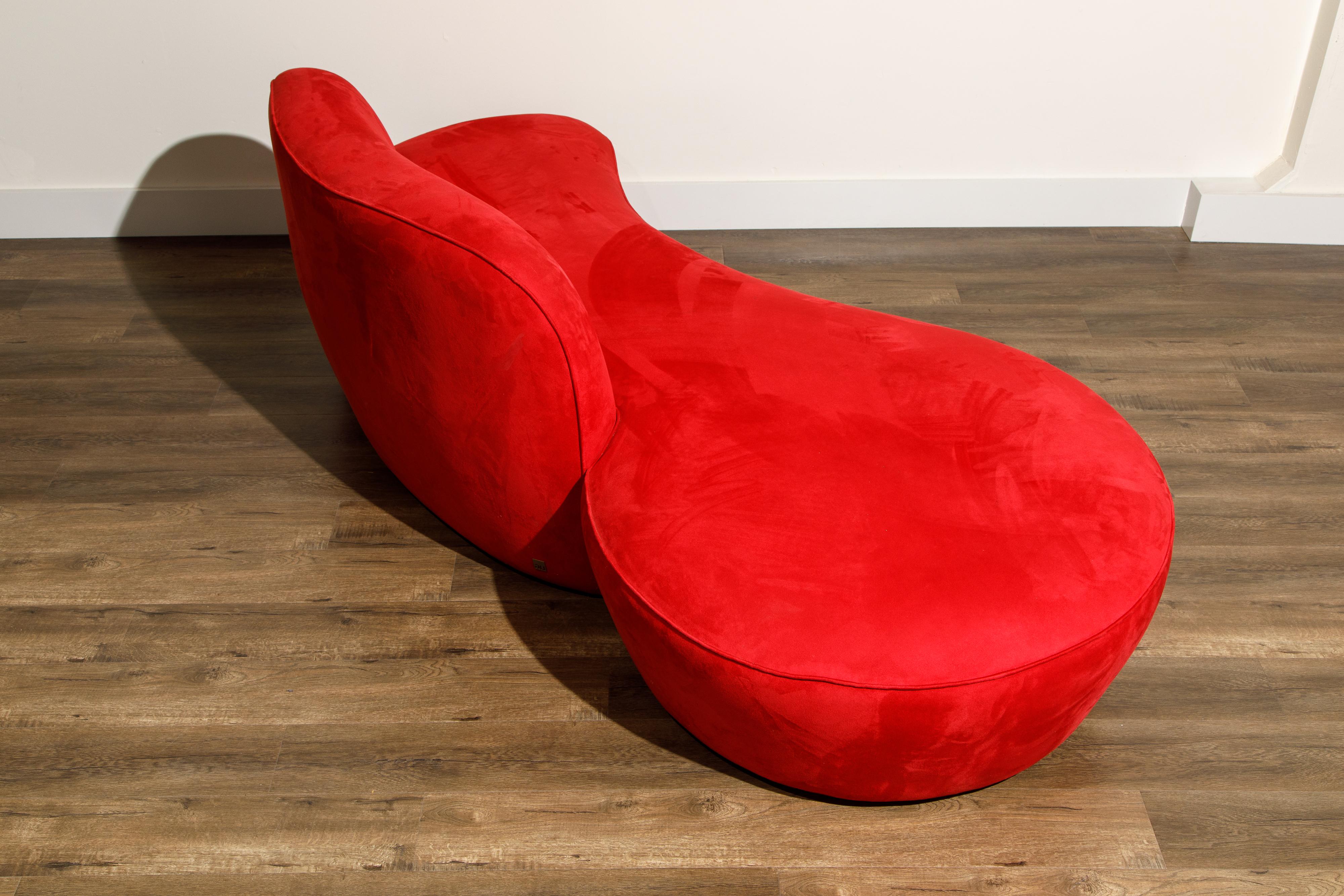 Vladimir Kagan for American Leather 'Zoe' Sofa in Red Alcantara, Signed 1