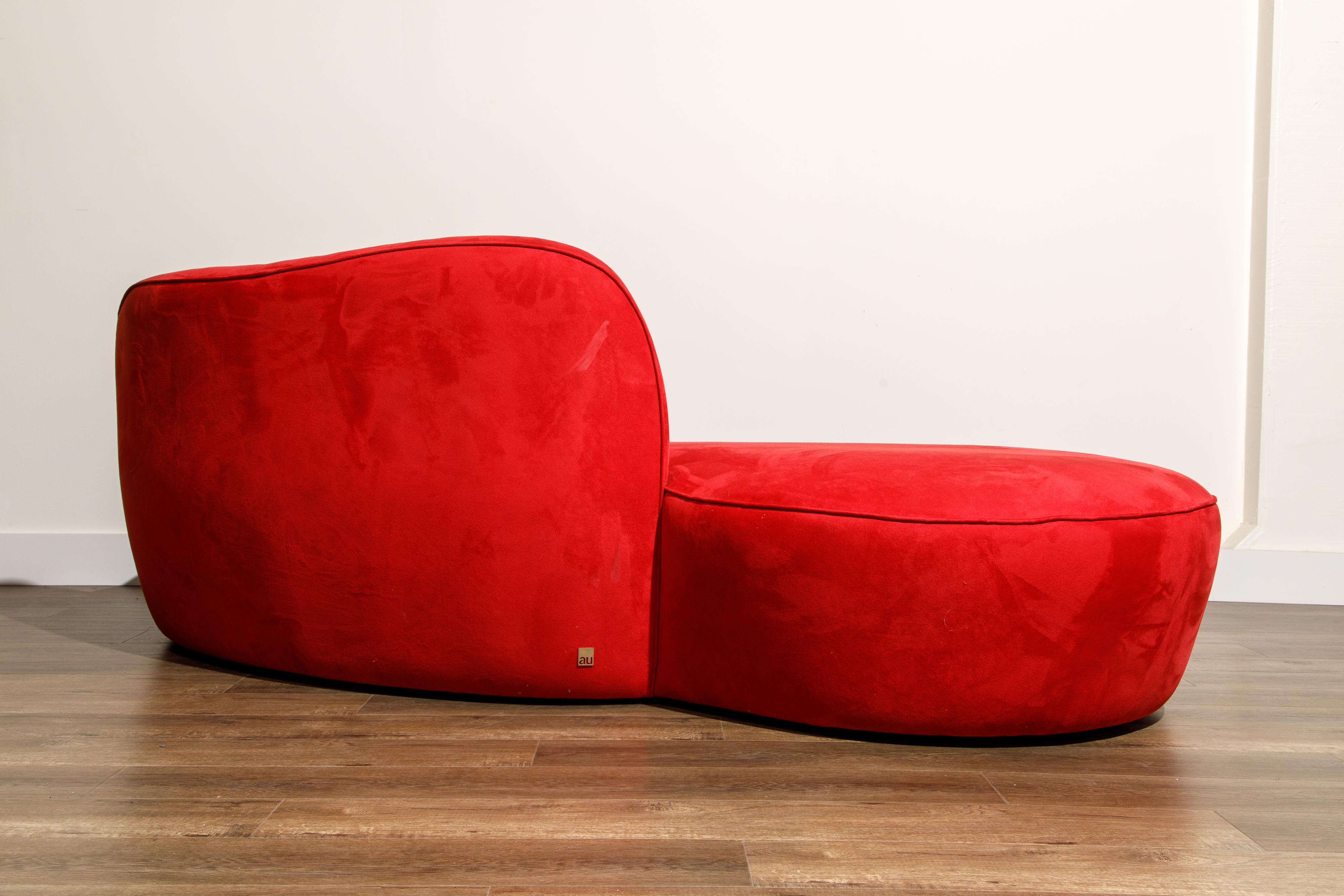Vladimir Kagan for American Leather 'Zoe' Sofa in Red Alcantara, Signed 2