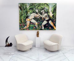 Vladimir Kagan for Directional Furniture Swivel Lounge Chairs in Boucle, a Pair