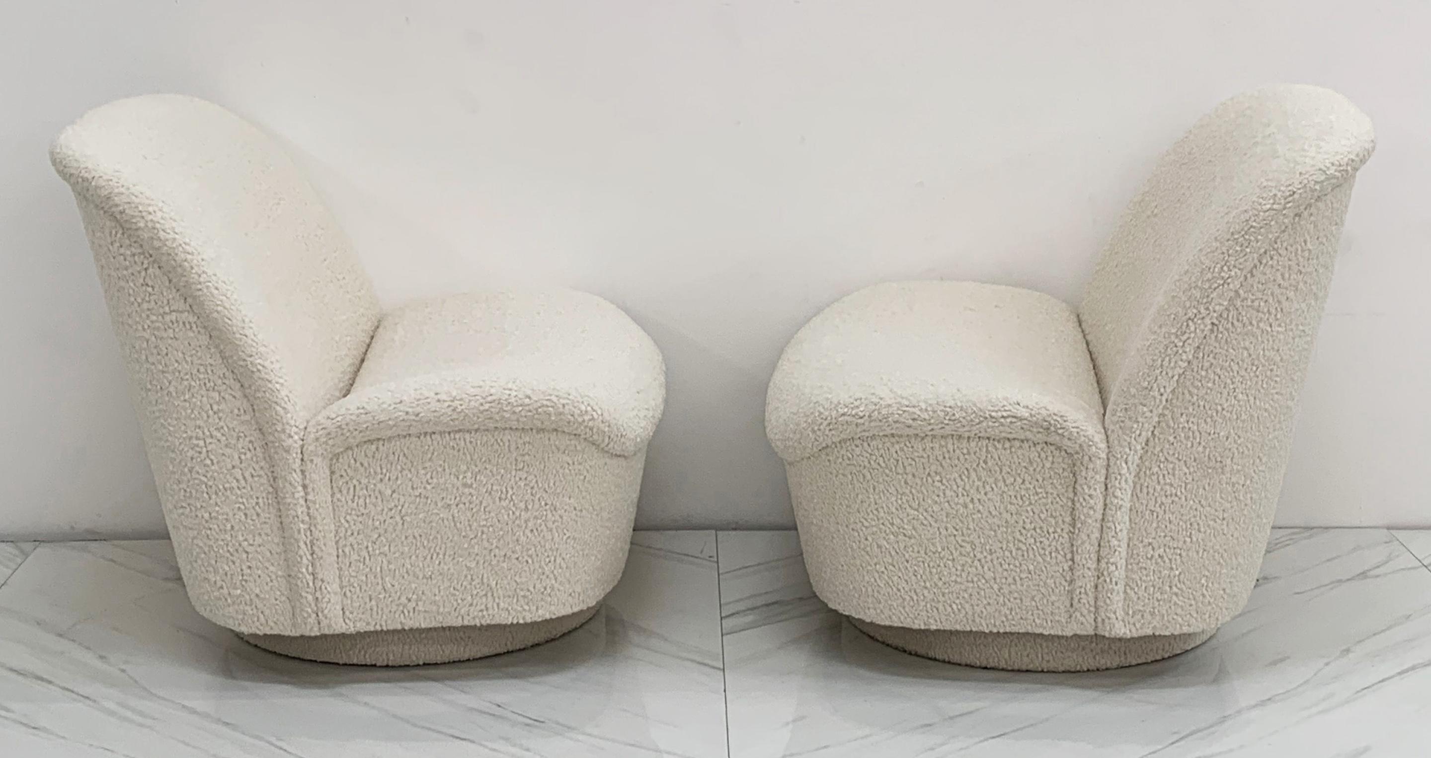 Late 20th Century Vladimir Kagan for Directional Furniture Swivel Lounge Chairs in Boucle, a Pair