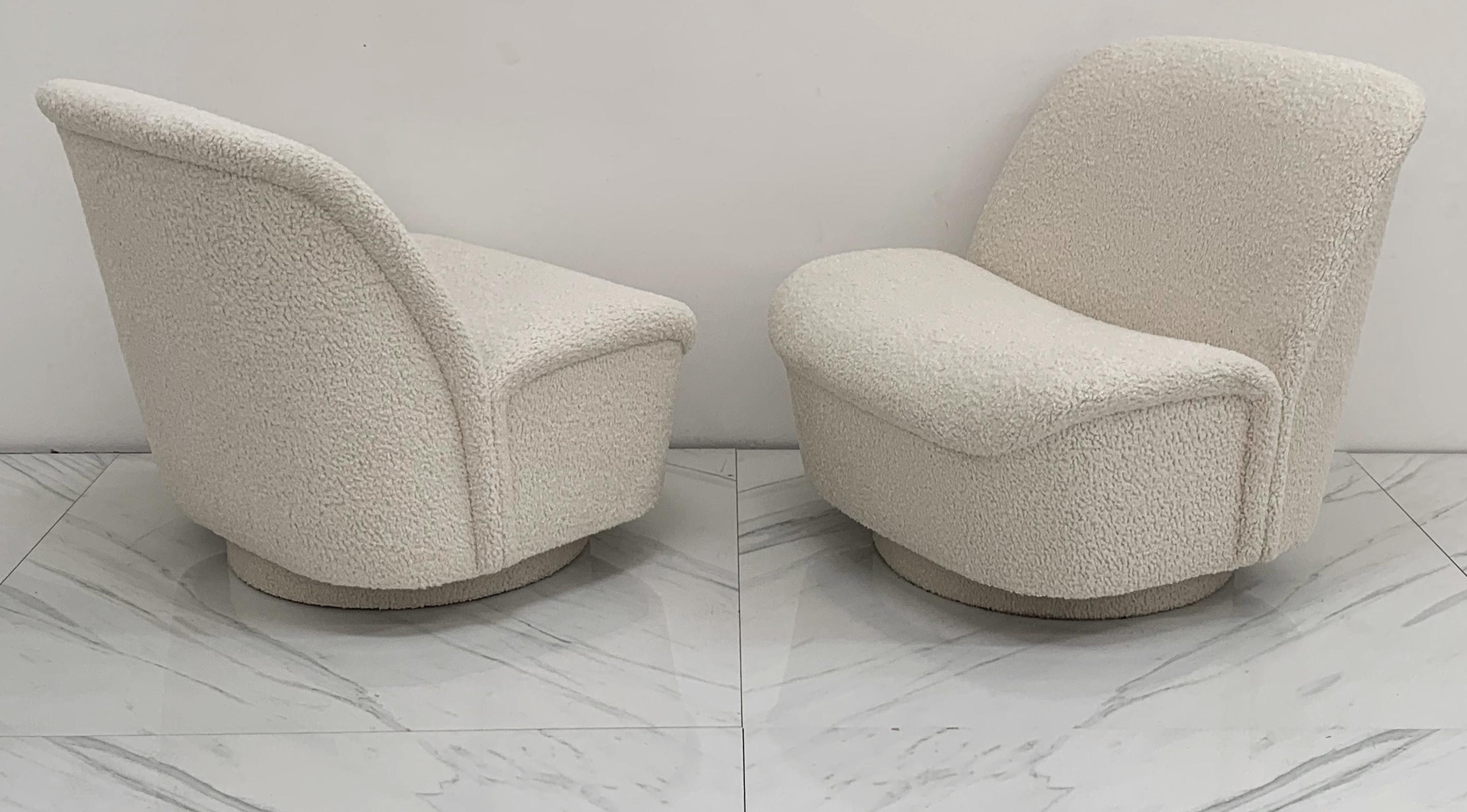 Vladimir Kagan for Directional Furniture Swivel Lounge Chairs in Boucle, a Pair 2