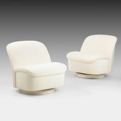 1970s Directional Pair of Swivel Lounge Chairs in Ivory Velvet