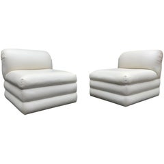 Milo Baughman Style Directional Leder Slipper Lounge Chairs mit gestapelter Basis