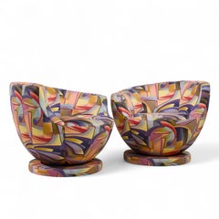 Vladimir Kagan for Directional Mid Century Corkscrew Swivel Chairs - Pair