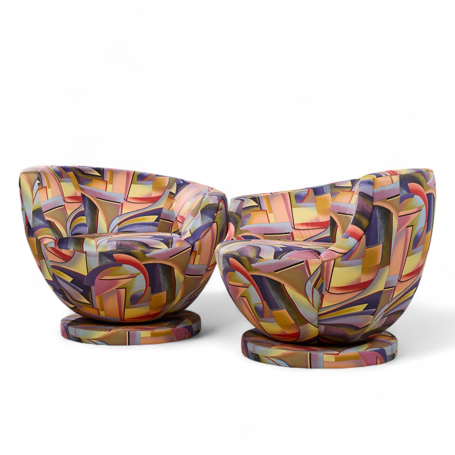 Mid-Century Modern Vladimir Kagan pour Directional Mid Century Corkscrew Swivel Chairs - Pair en vente