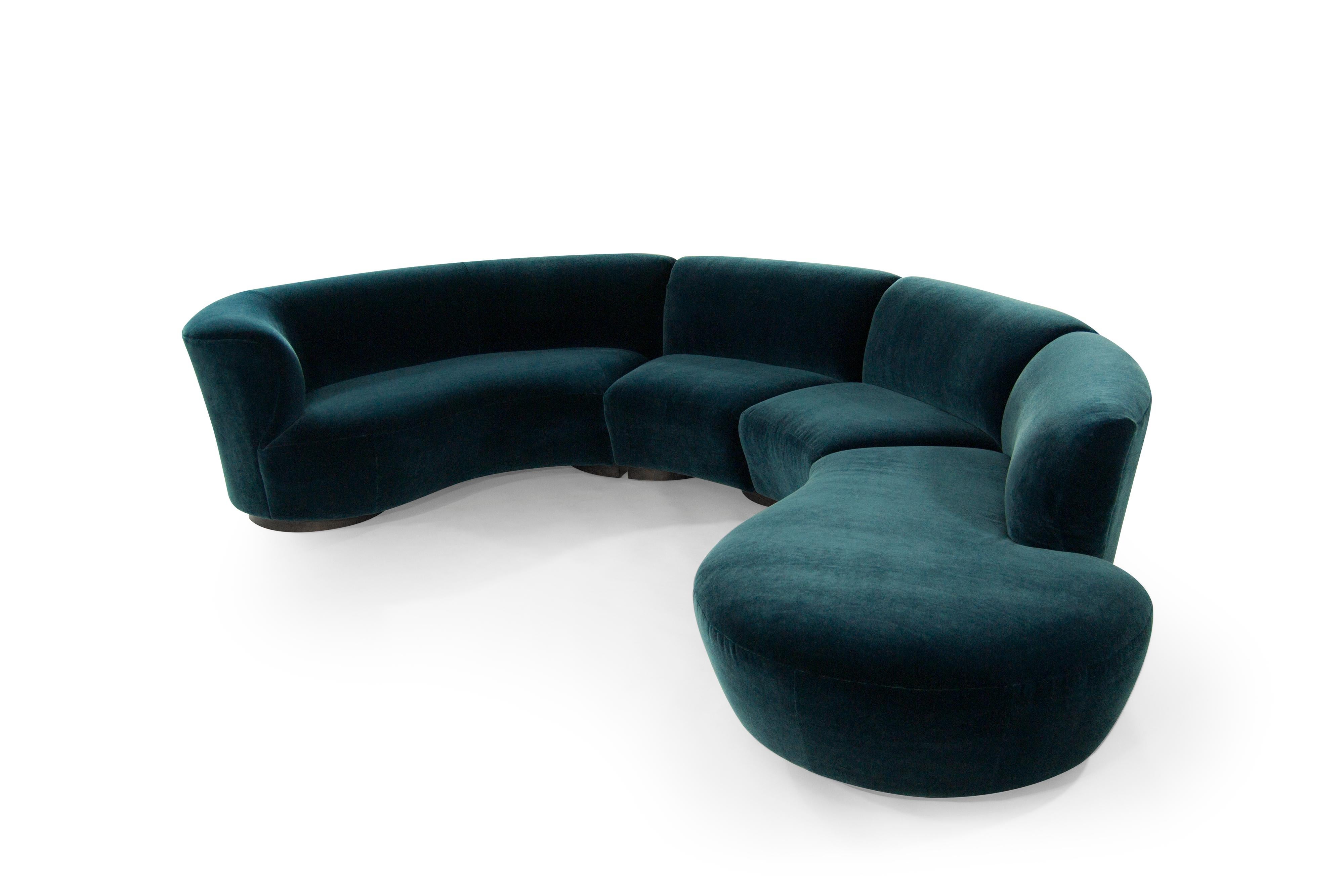 Mid-Century Modern Vladimir Kagan for Directional Sectional in Teal Mohair, circa 1970s