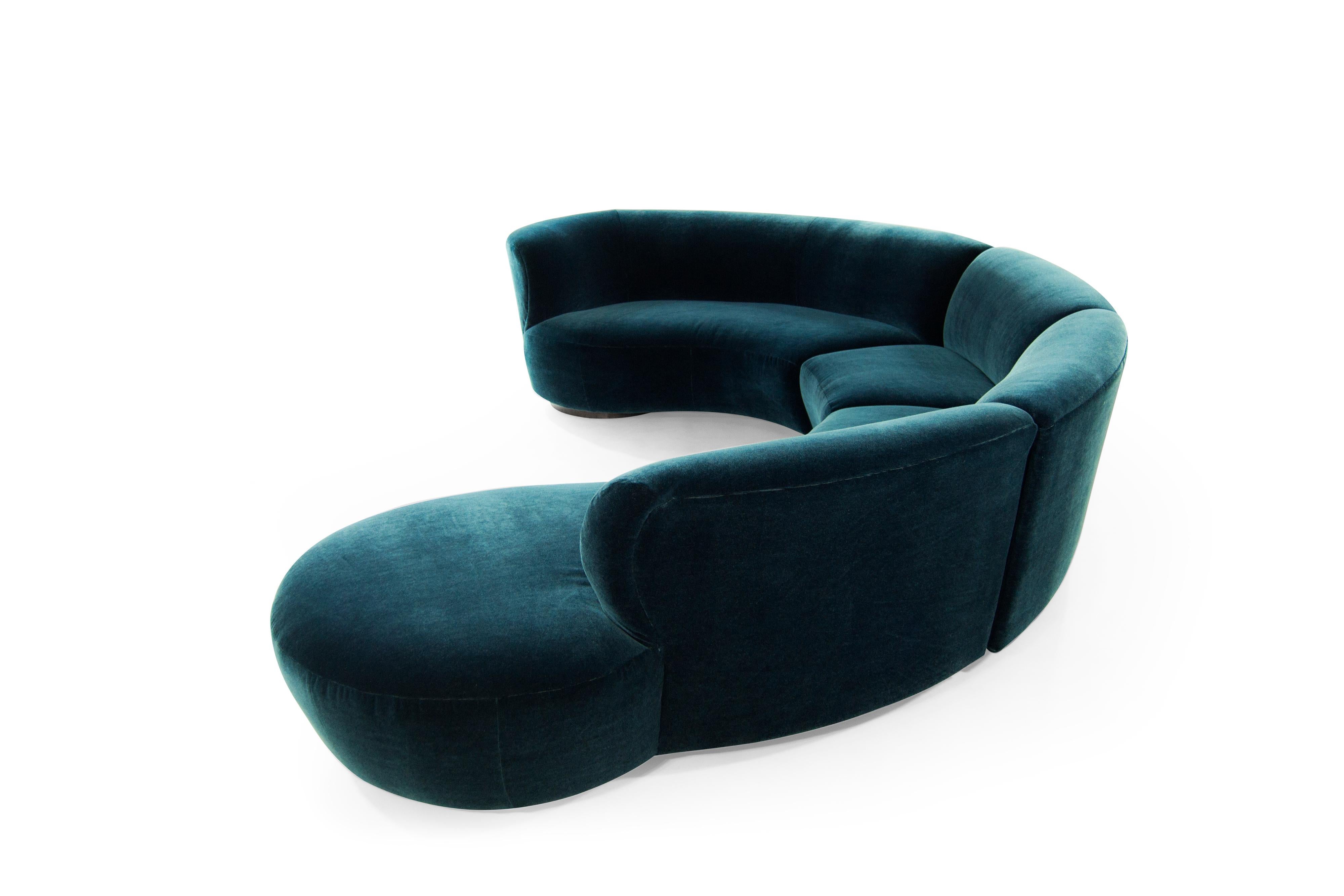 American Vladimir Kagan for Directional Sectional in Teal Mohair, circa 1970s