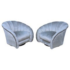 Vladimir Kagan For Directional Swivel Lounge Chairs In Velvet