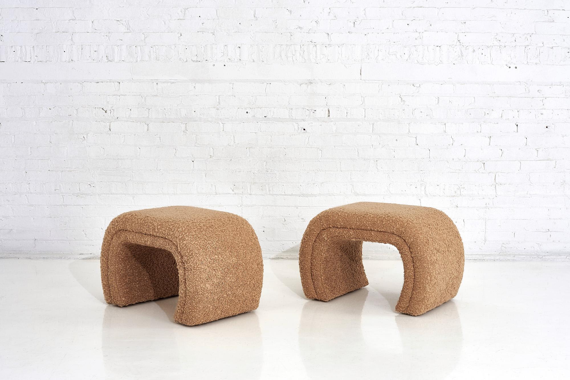 American Vladimir Kagan for Directional, Waterfall Stools in Tan Boucle, 1990