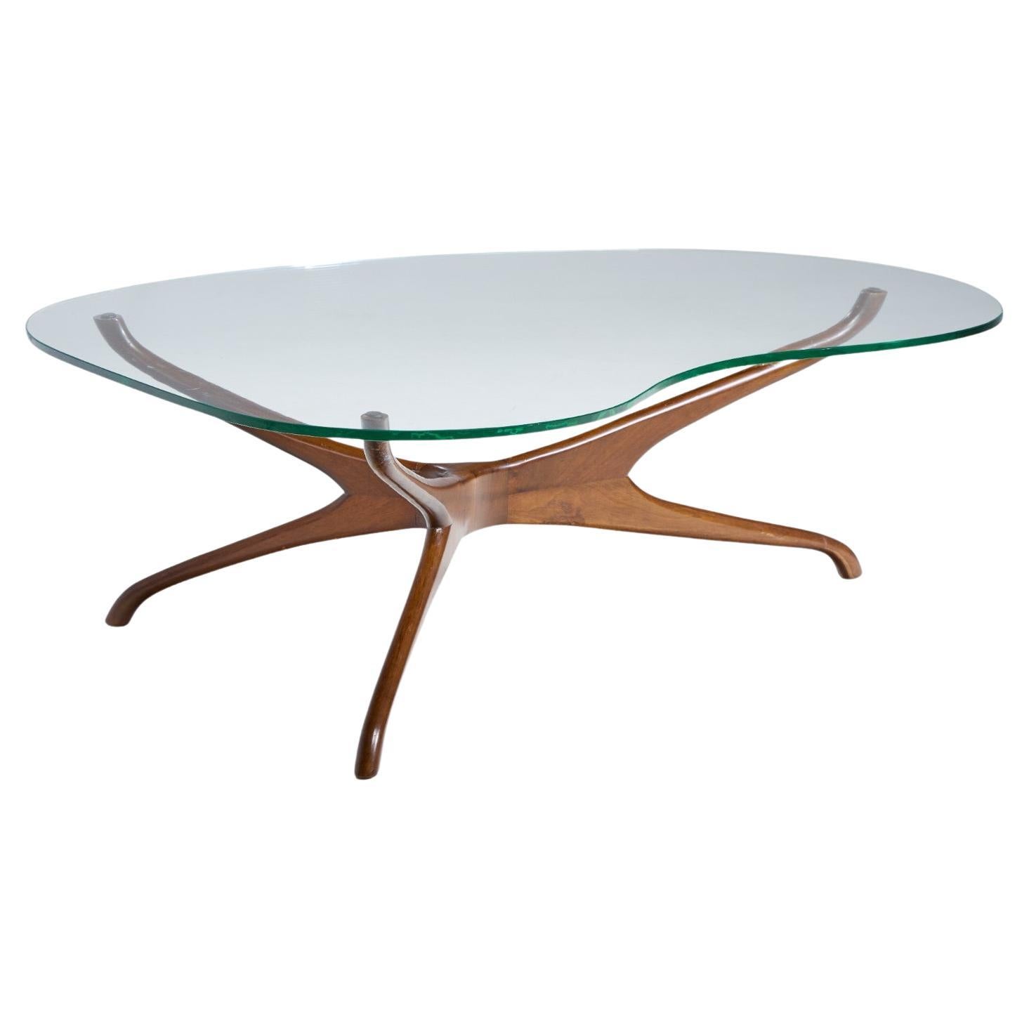 Vladimir Kagan for Dreyfuss Mid Century Walnut Tri-Symmetric Coffee Table For Sale