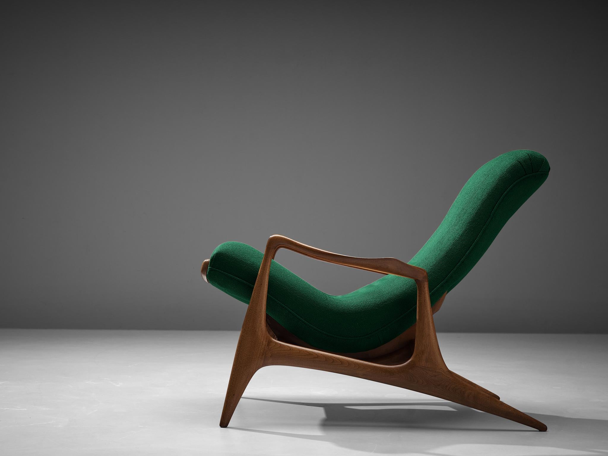 Vladimir Kagan for Dreyfuss Reclining ‘Contour’ Lounge Chair in Green Upholstery 4
