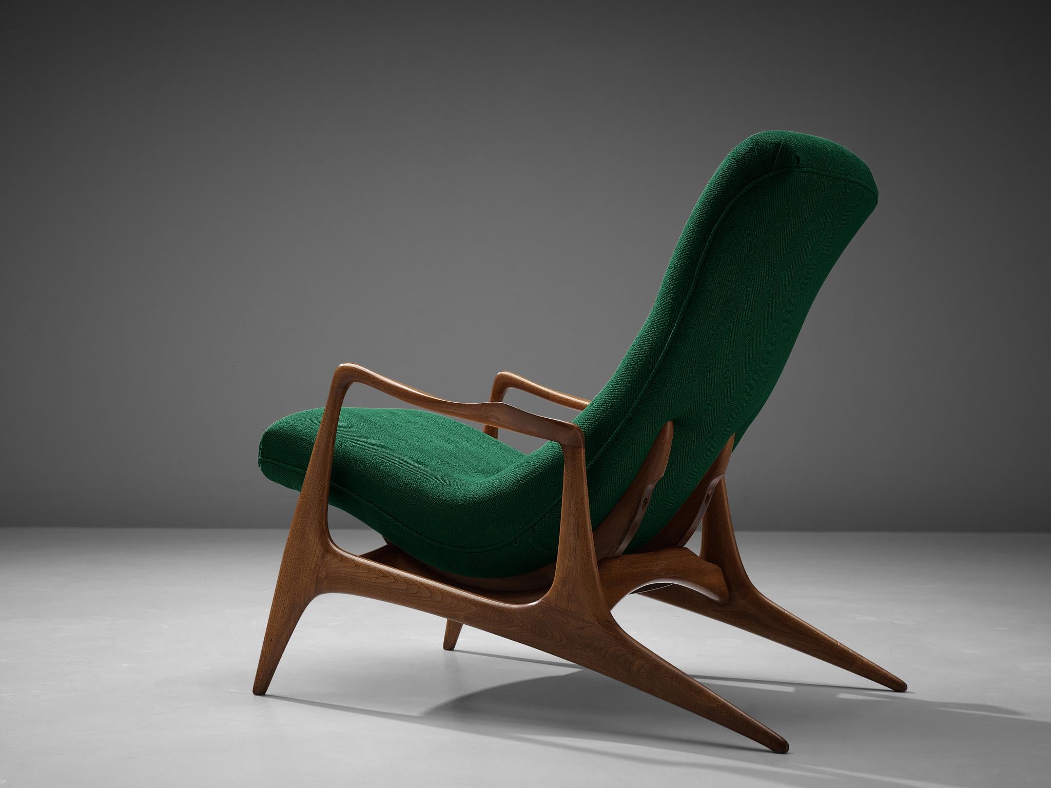 Vladimir Kagan for Dreyfuss Reclining ‘Contour’ Lounge Chair in Green Upholstery 5