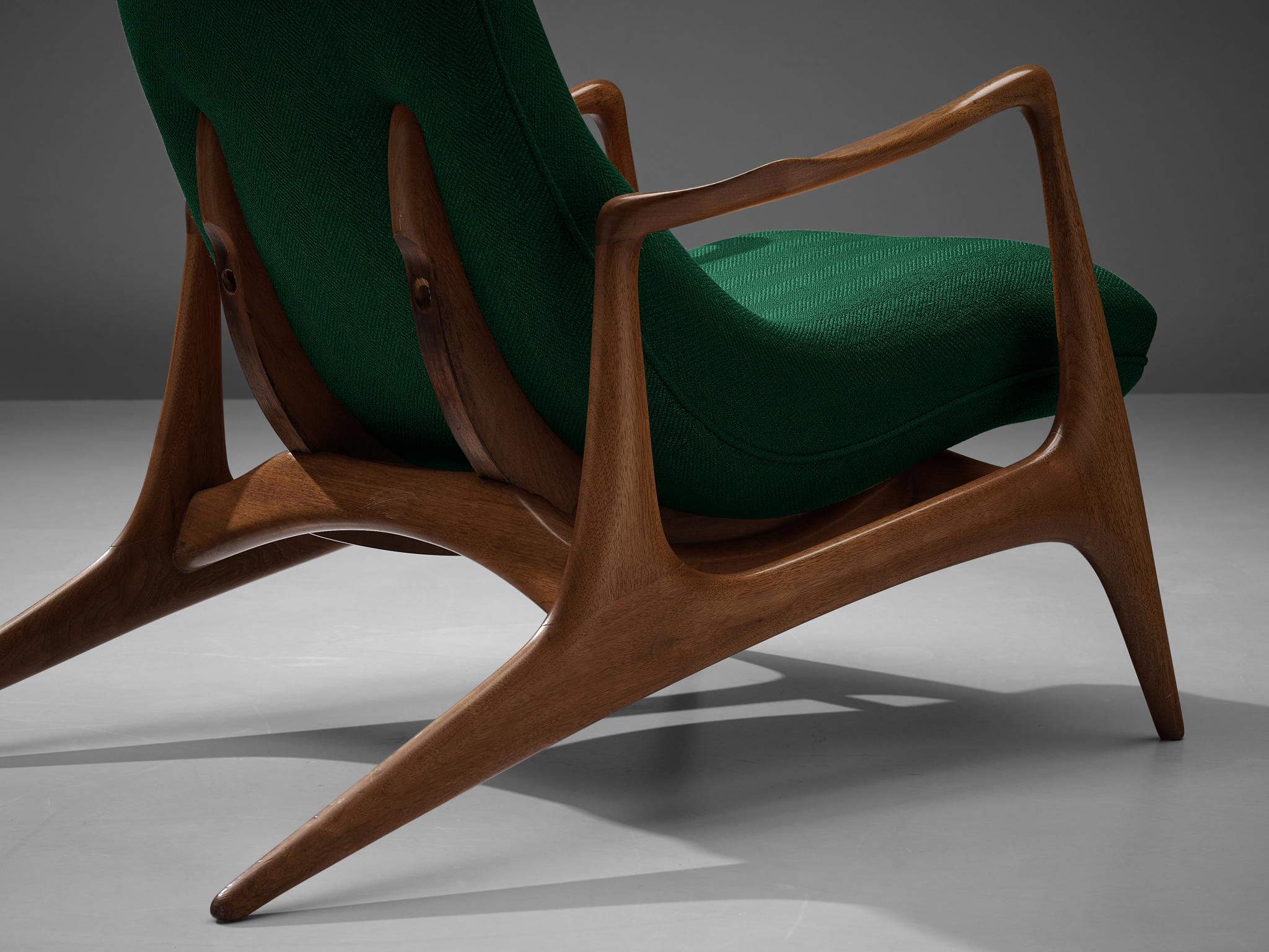 Mid-Century Modern Vladimir Kagan for Dreyfuss Reclining ‘Contour’ Lounge Chair in Green Upholstery