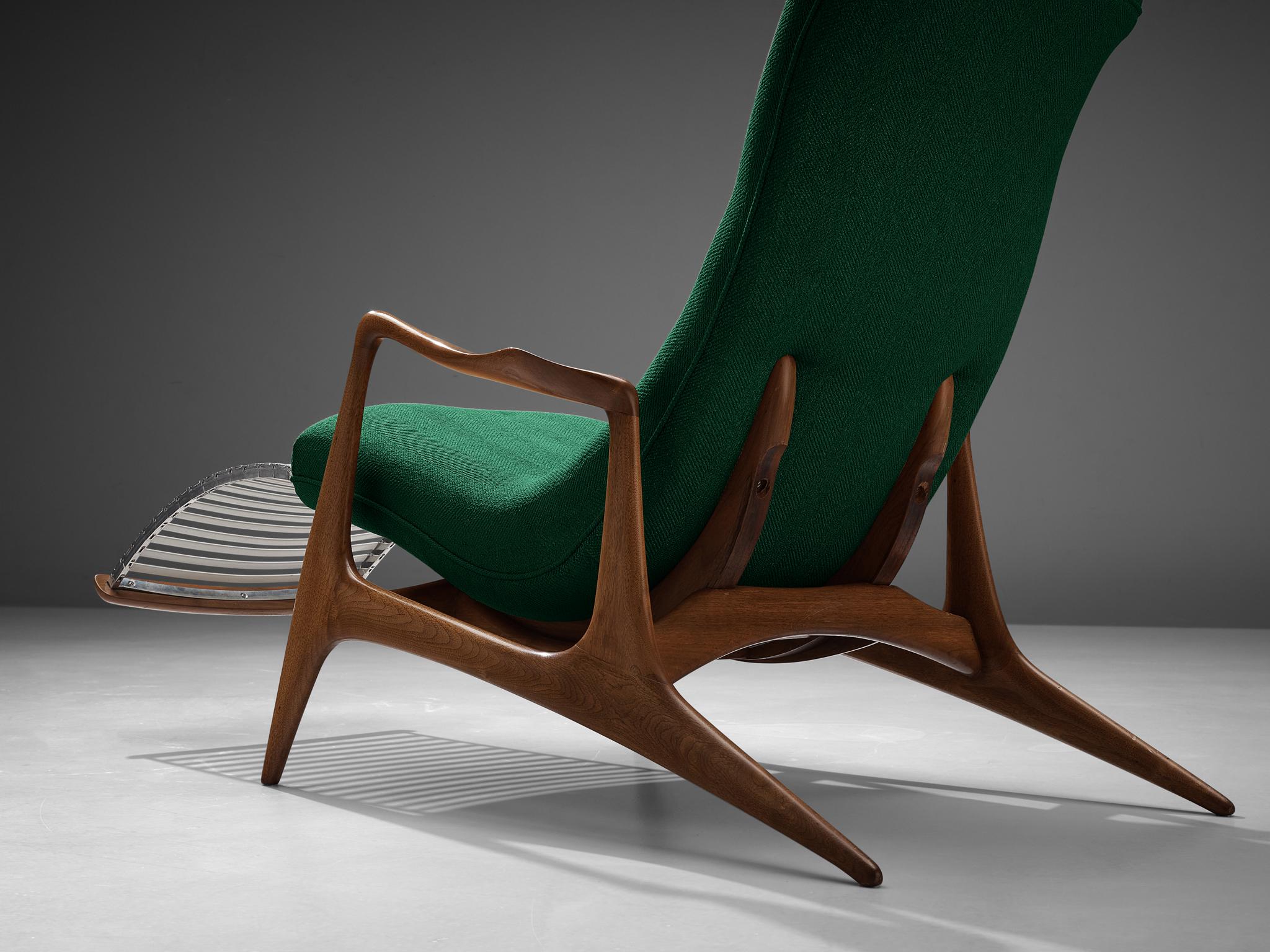 Vladimir Kagan for Dreyfuss Reclining ‘Contour’ Lounge Chair in Green Upholstery In Good Condition In Waalwijk, NL