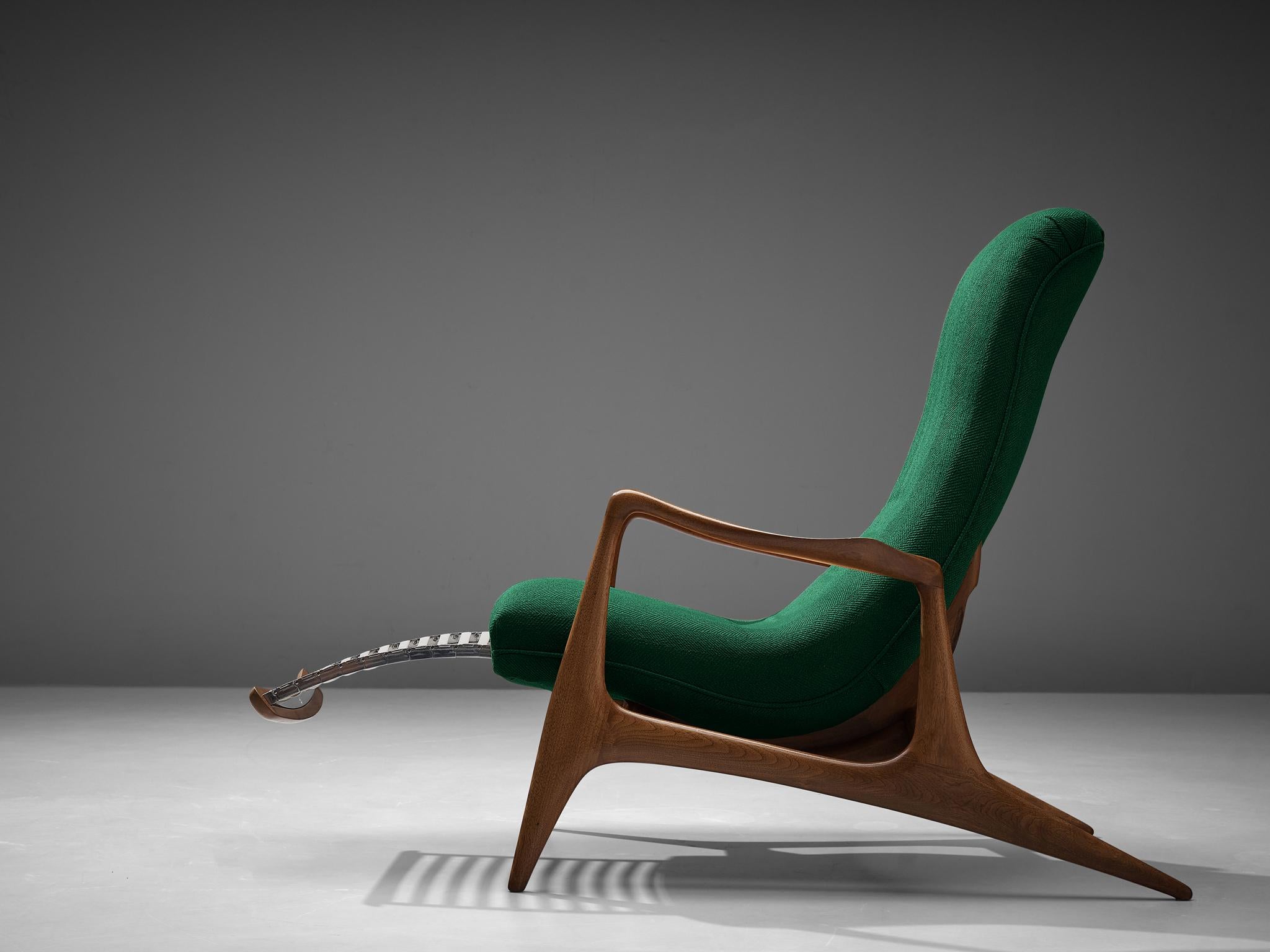 Mid-20th Century Vladimir Kagan for Dreyfuss Reclining ‘Contour’ Lounge Chair in Green Upholstery