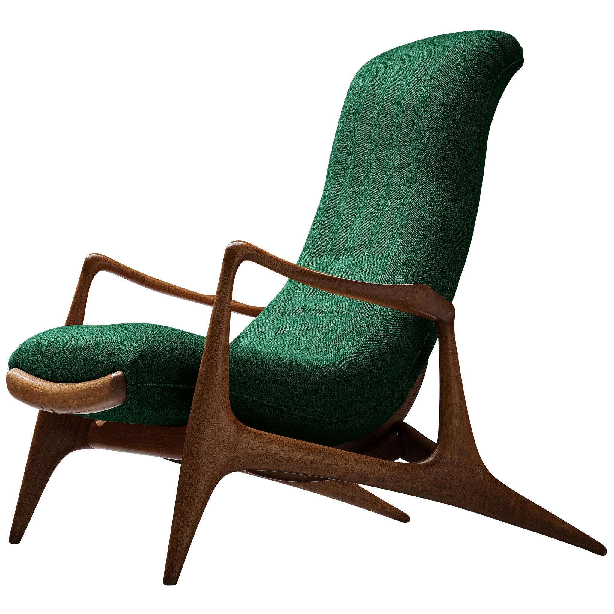Vladimir Kagan for Dreyfuss Reclining ‘Contour’ Lounge Chair in Green Upholstery