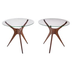 Vladimir Kagan For Dreyfuss Walnut Tri-Symmetric Sculptural Side Tables - Pair
