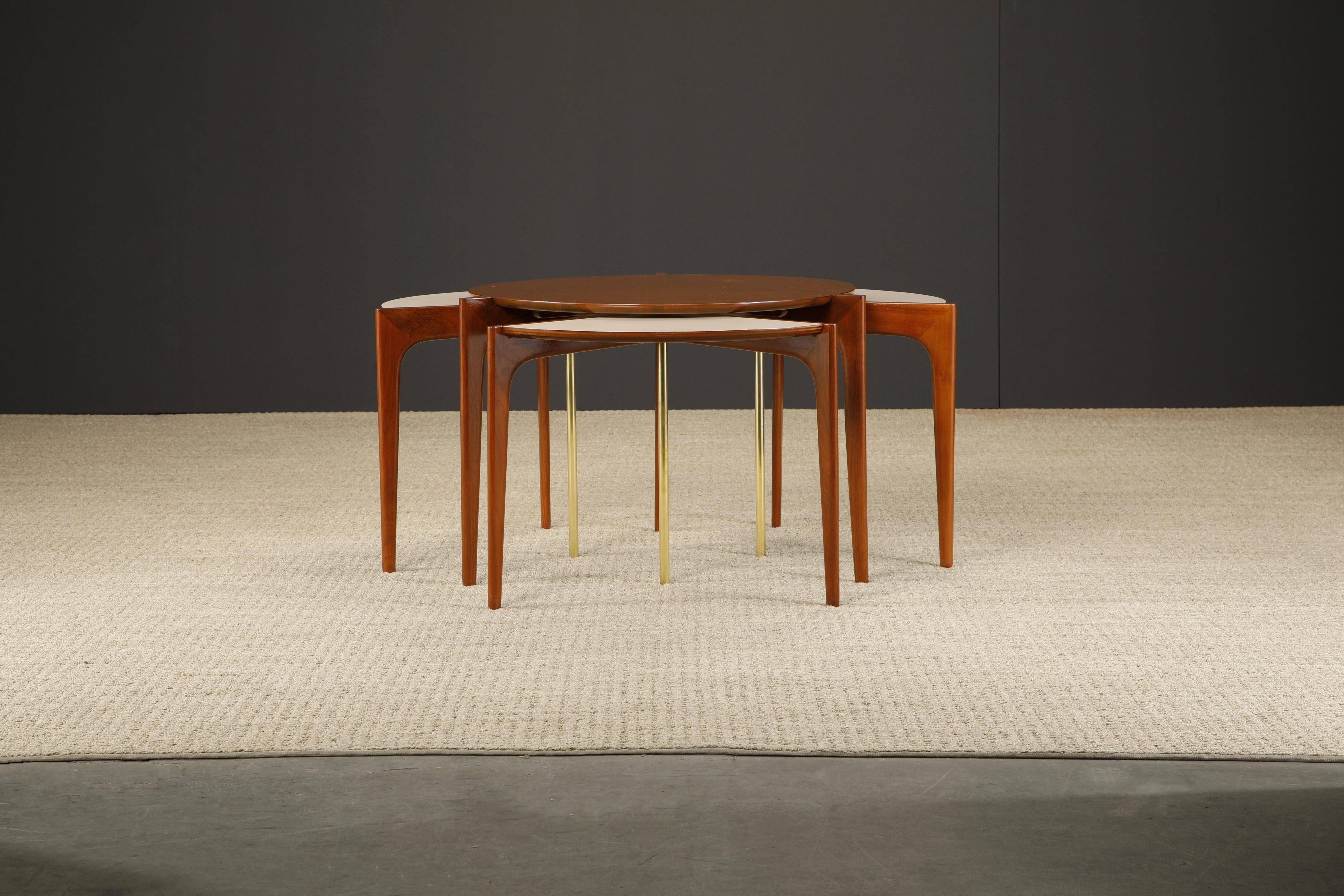 Brass Vladimir Kagan for Grosfeld House Set of Nesting Tables, Very Rare 1950s, Signed For Sale