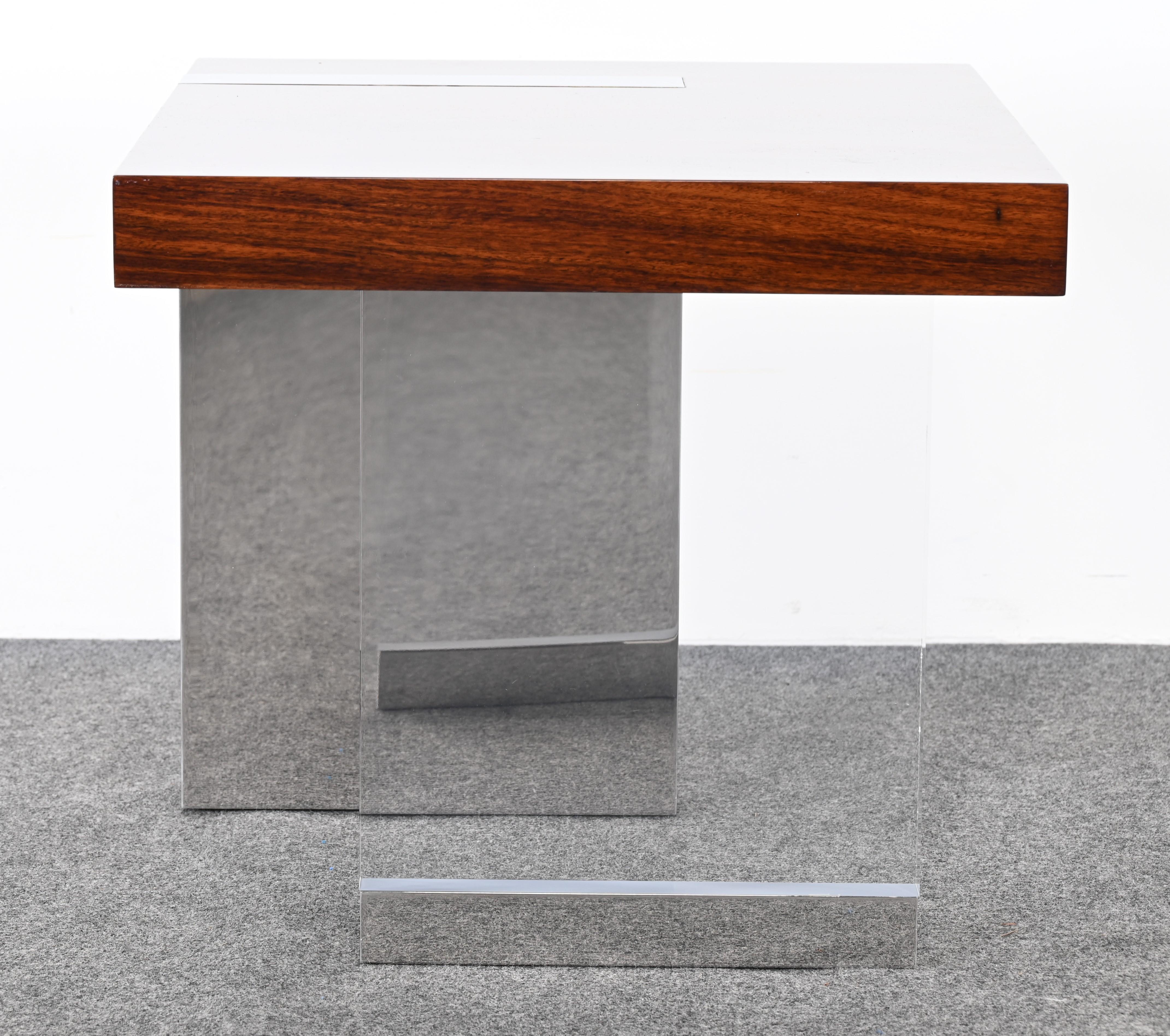 Vladimir Kagan for Gucci Lucite, Stainless Steel and Rosewood End Table, 1990s 4