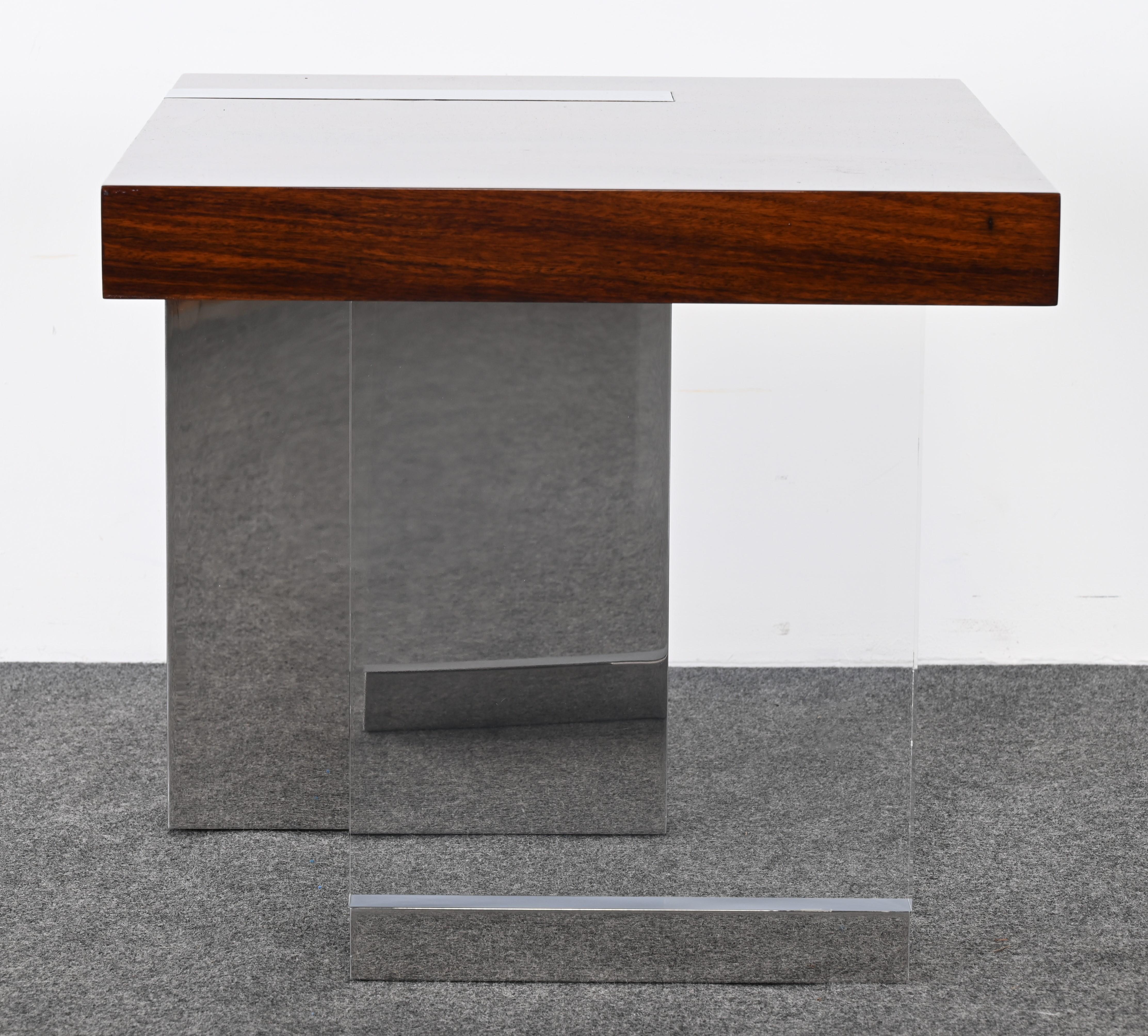 Vladimir Kagan for Gucci Lucite, Stainless Steel and Rosewood End Table, 1990s 5