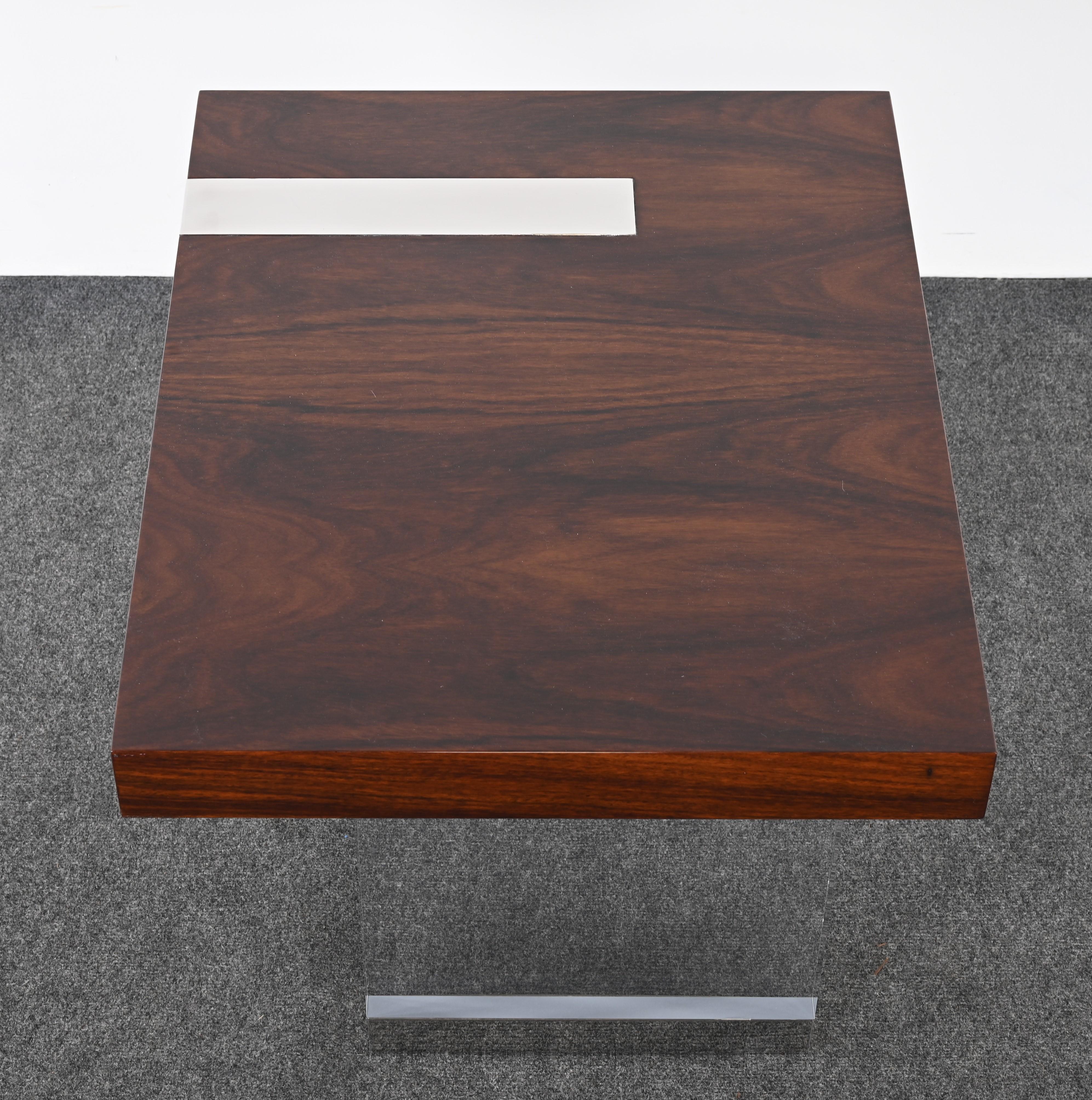 Vladimir Kagan for Gucci Lucite, Stainless Steel and Rosewood End Table, 1990s 6