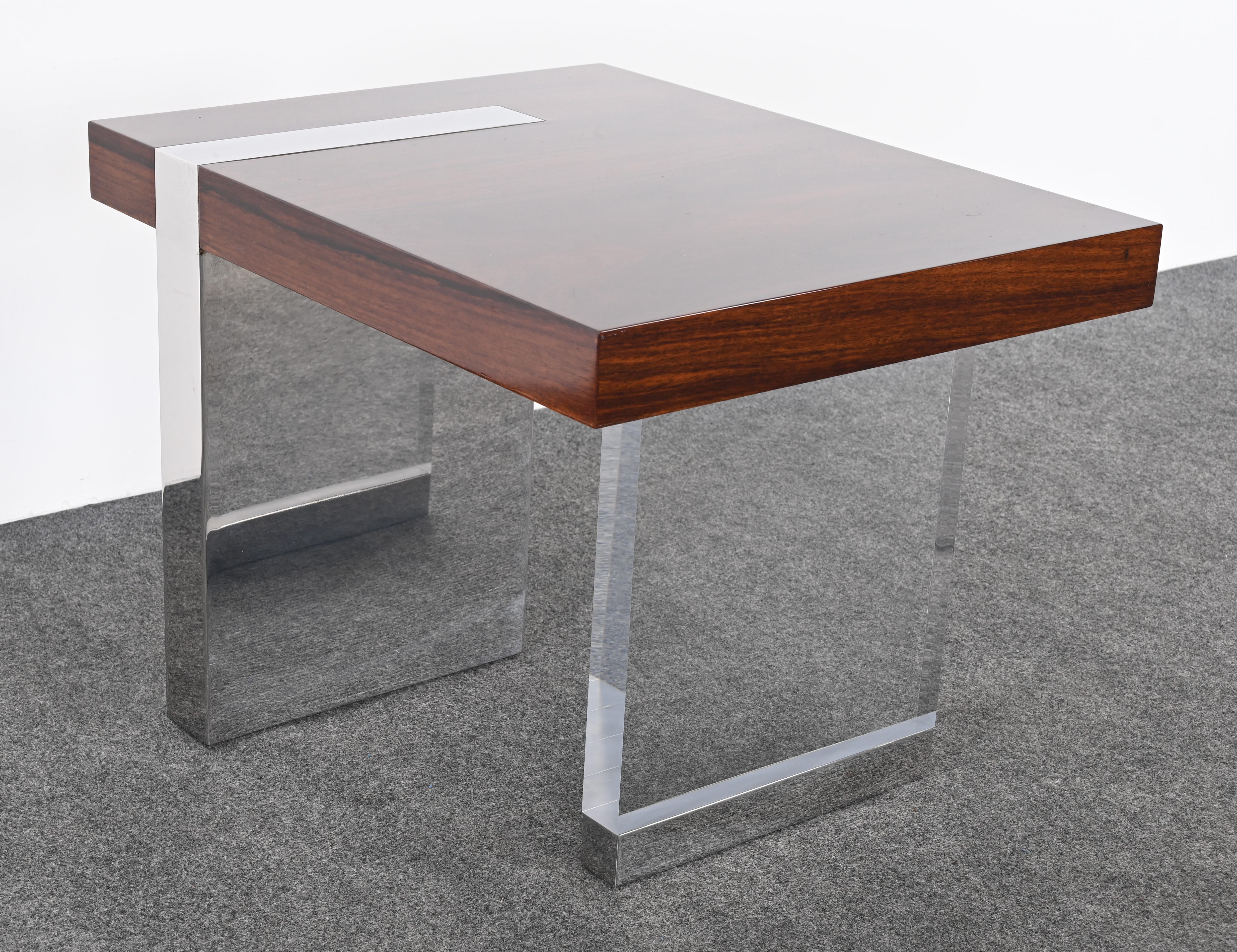 Vladimir Kagan for Gucci Lucite, Stainless Steel and Rosewood End Table, 1990s 7