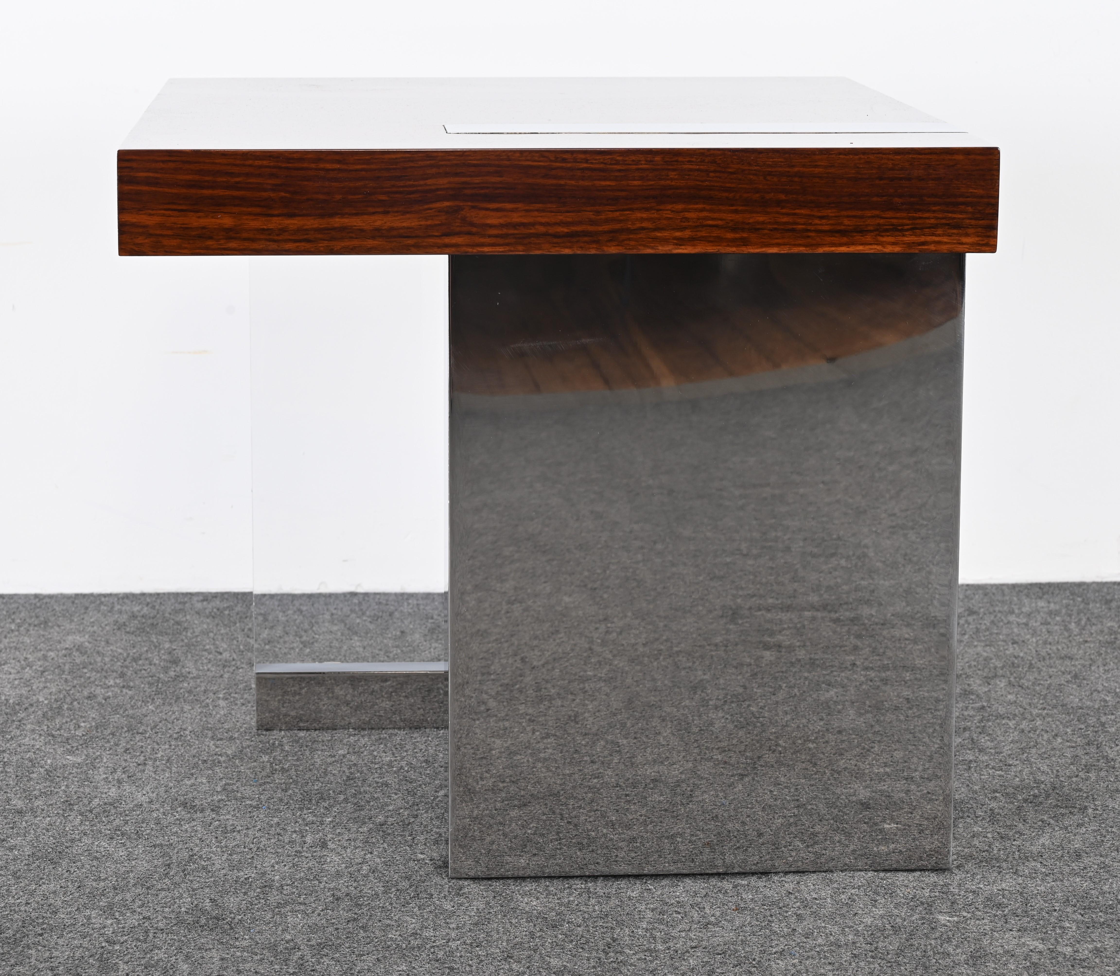 Vladimir Kagan for Gucci Lucite, Stainless Steel and Rosewood End Table, 1990s 10