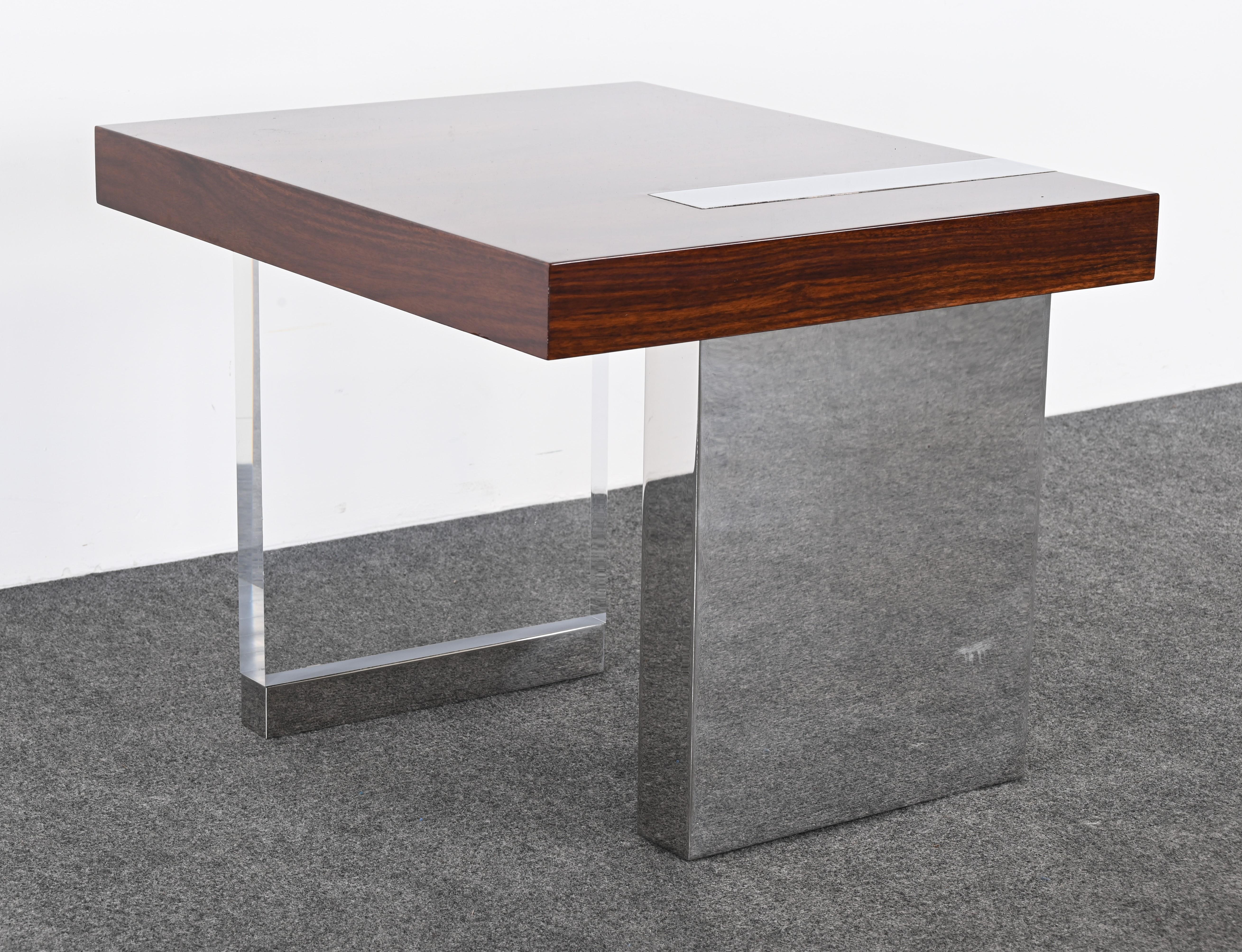 Vladimir Kagan for Gucci Lucite, Stainless Steel and Rosewood End Table, 1990s 13