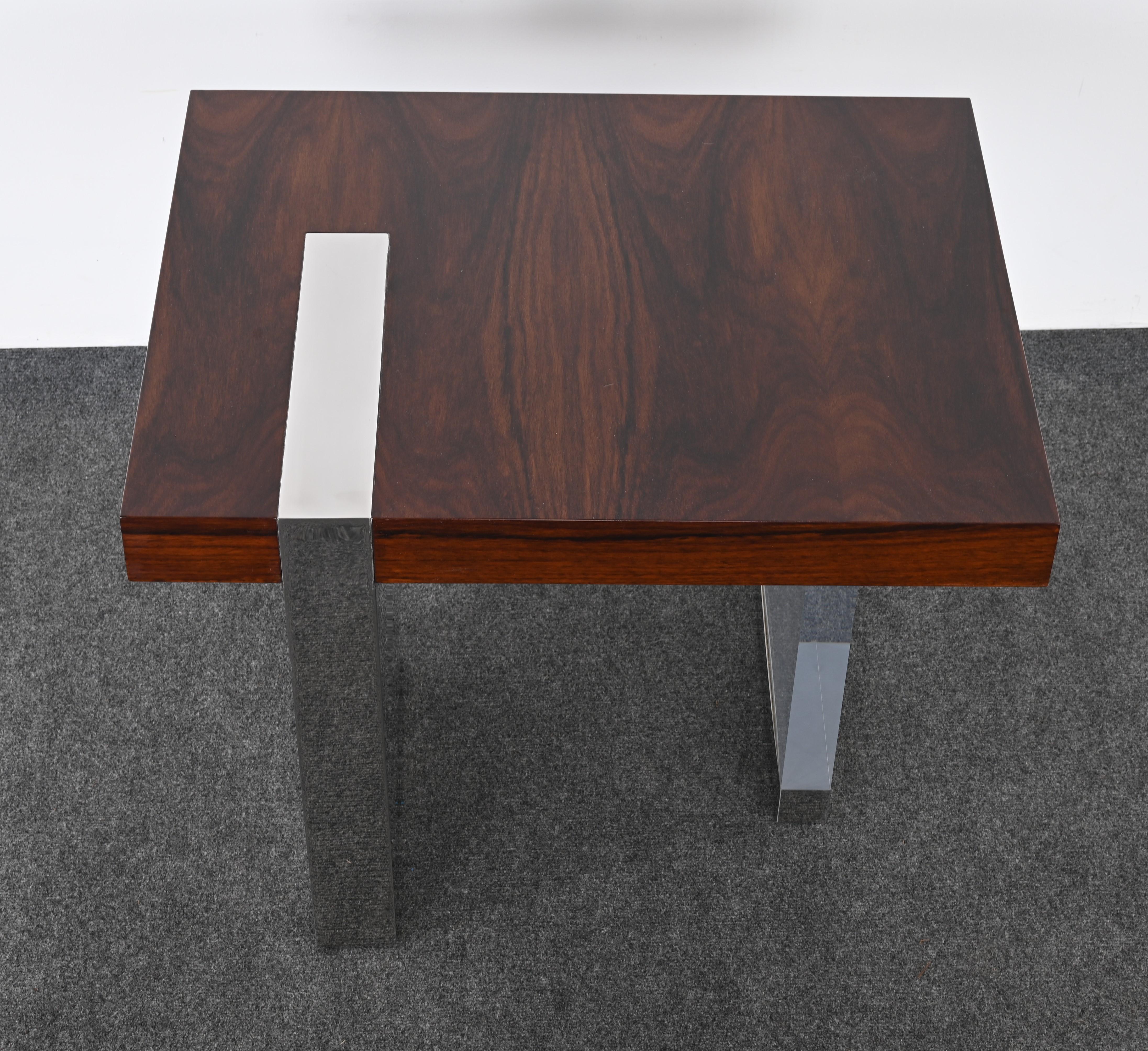 Modern Vladimir Kagan for Gucci Lucite, Stainless Steel and Rosewood End Table, 1990s