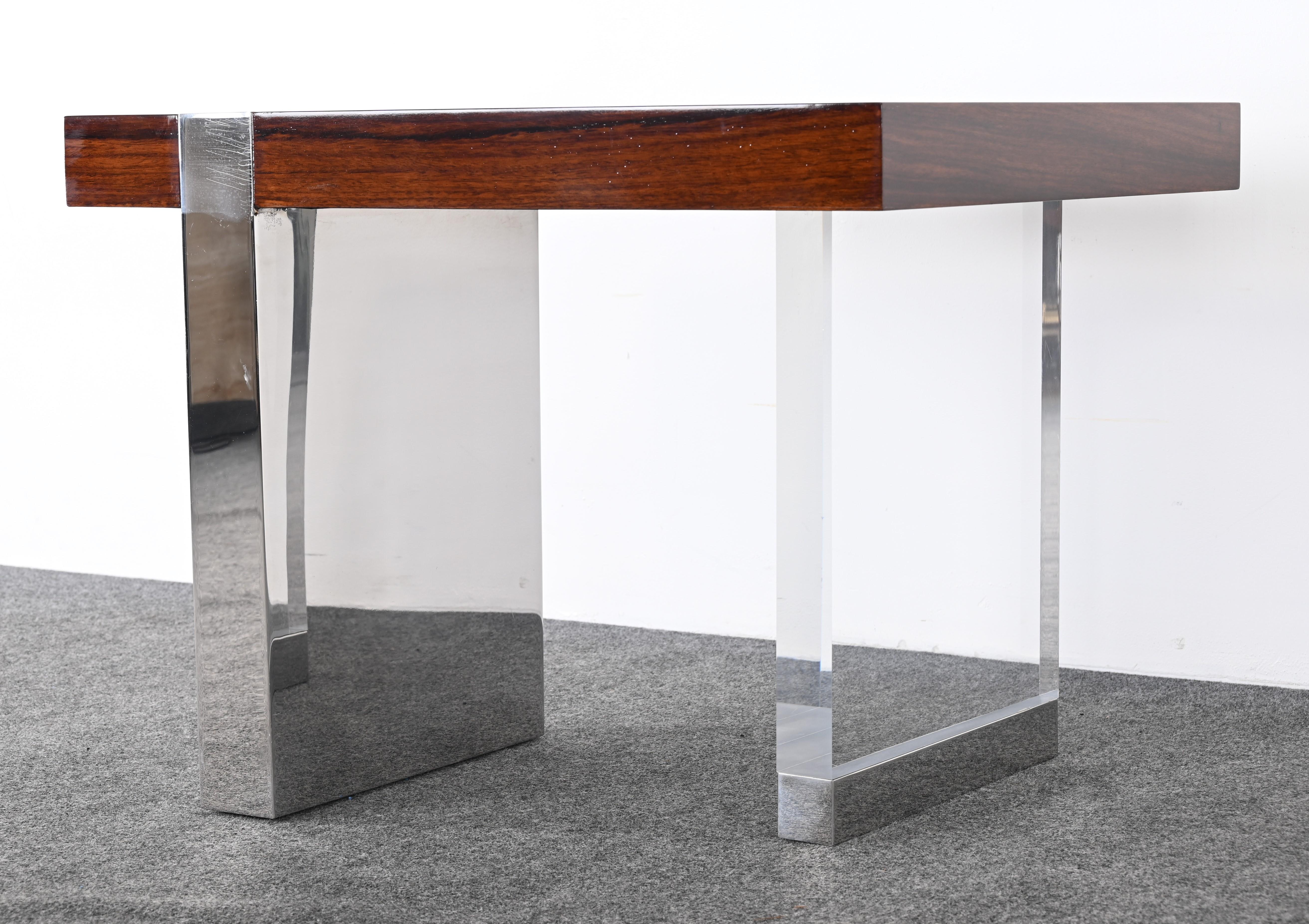 American Vladimir Kagan for Gucci Lucite, Stainless Steel and Rosewood End Table, 1990s