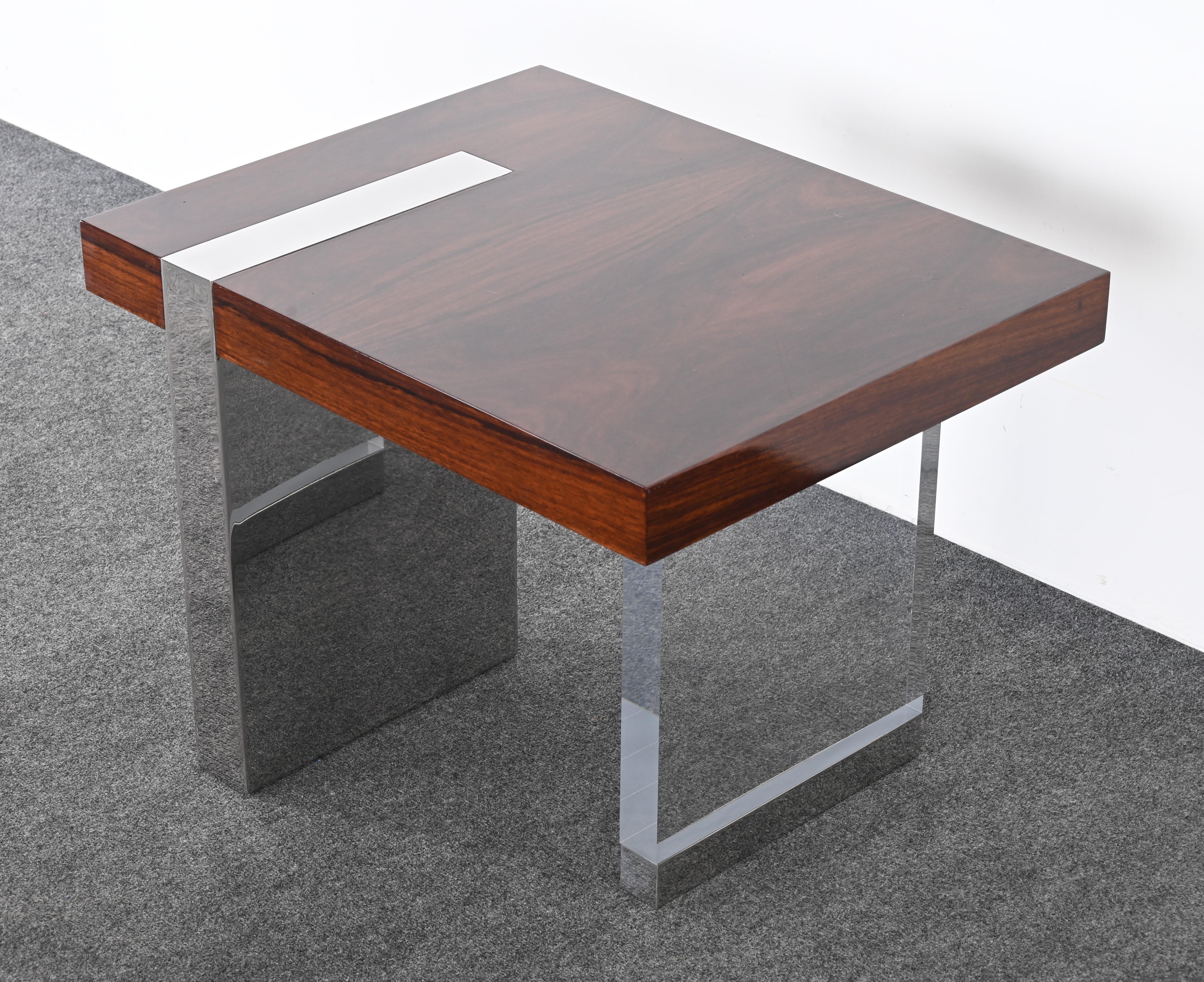 Vladimir Kagan for Gucci Lucite, Stainless Steel and Rosewood End Table, 1990s In Good Condition In Hamburg, PA