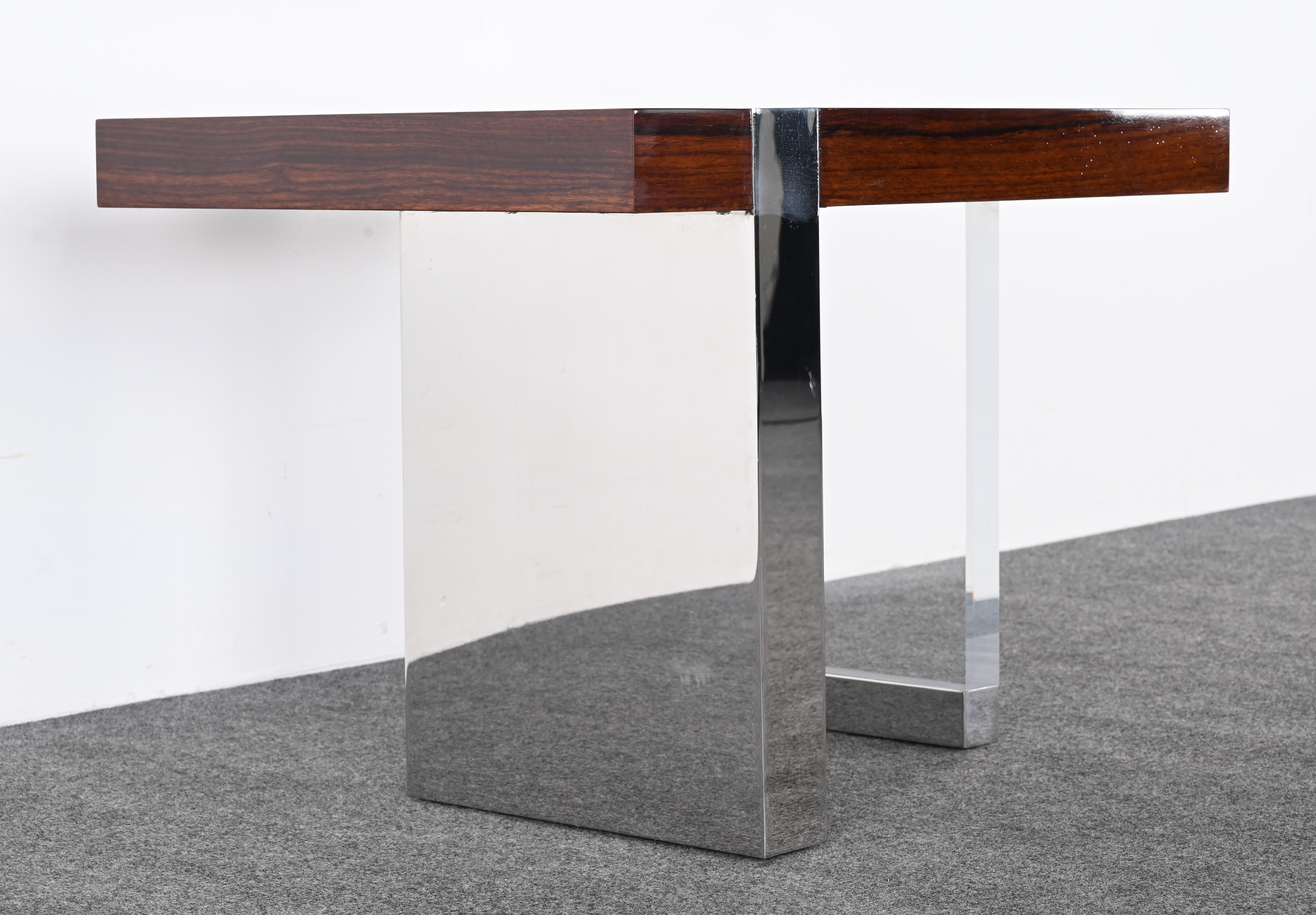 Late 20th Century Vladimir Kagan for Gucci Lucite, Stainless Steel and Rosewood End Table, 1990s