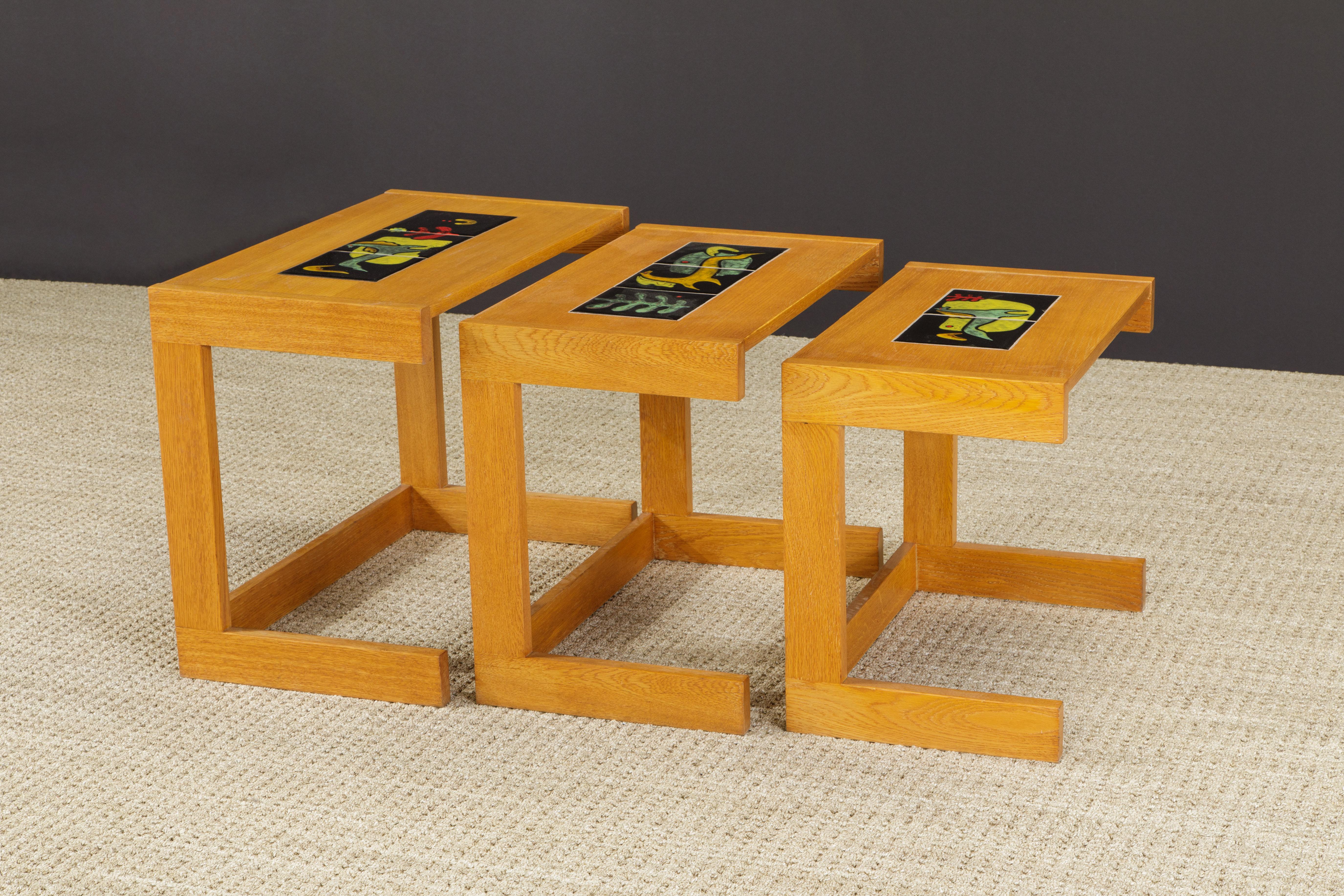 Mid-Century Modern Vladimir Kagan for Kagan-Dreyfuss Nesting Tables w Kasuba Tiles, c 1950, Signed For Sale