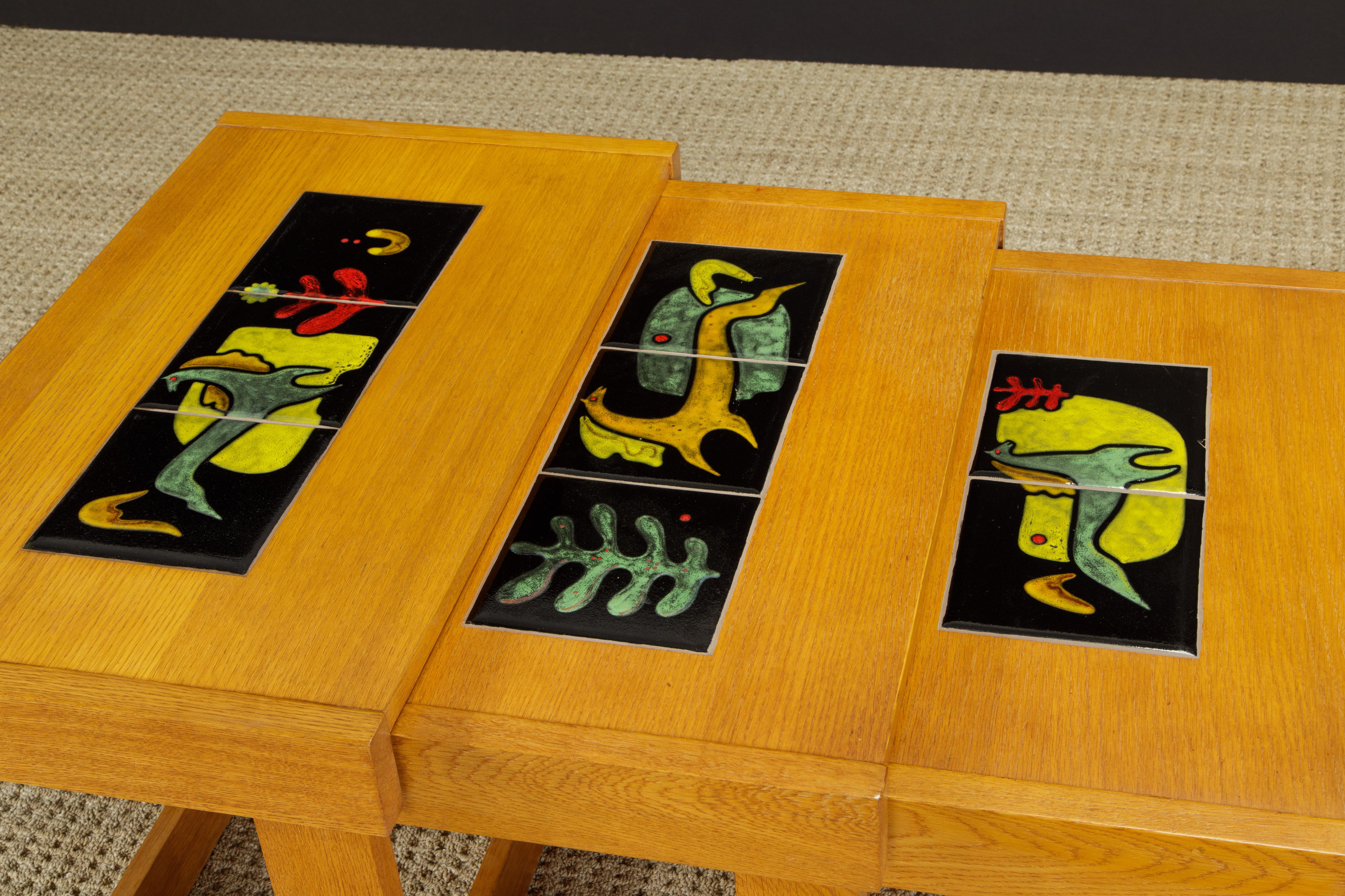 Mid-20th Century Vladimir Kagan for Kagan-Dreyfuss Nesting Tables w Kasuba Tiles, c 1950, Signed For Sale