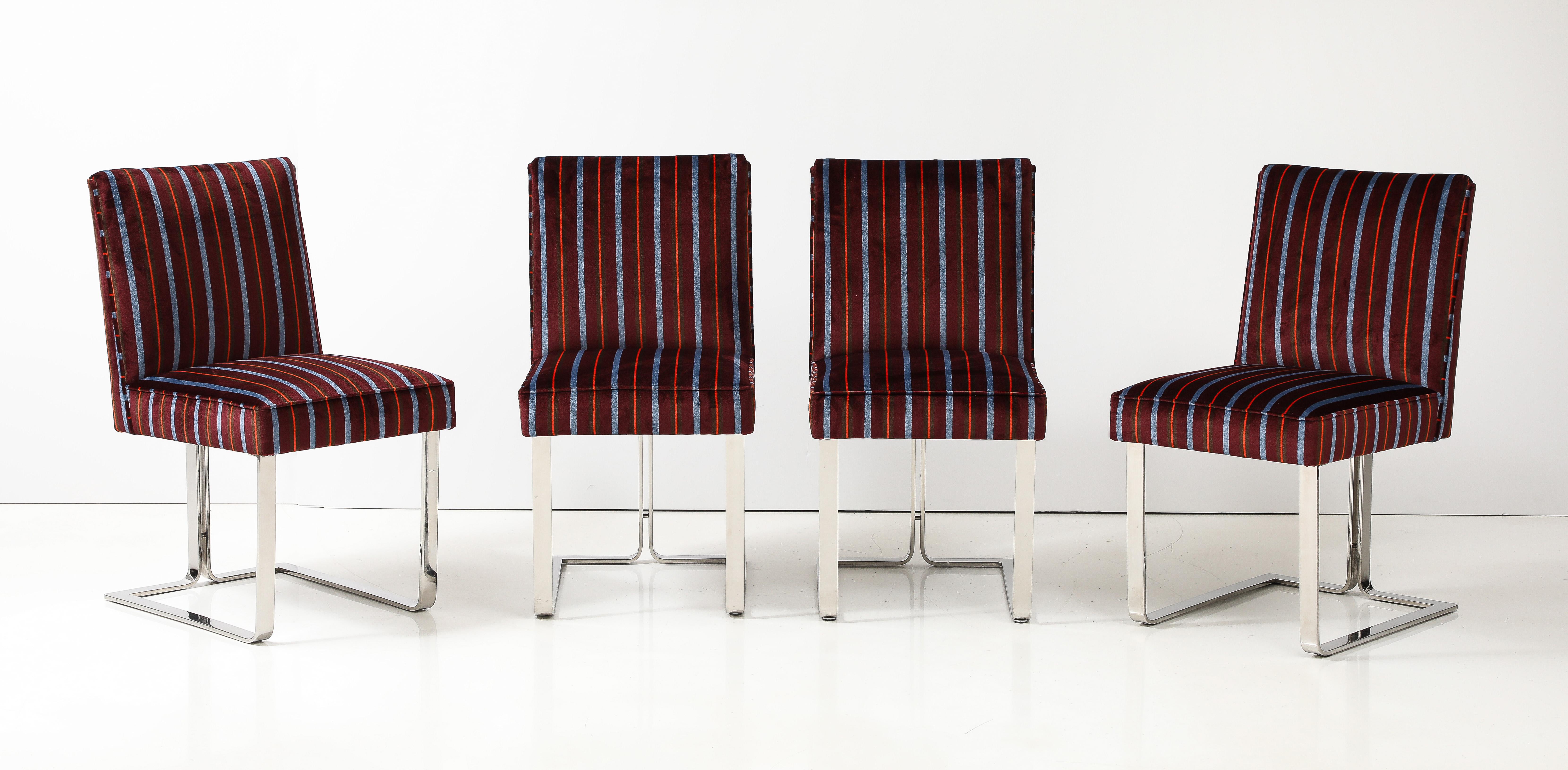 Mid-Century Modern Vladimir Kagan For Kagan-Dreyfuss Steel And Velvet Dining Chairs Set Of 6  For Sale