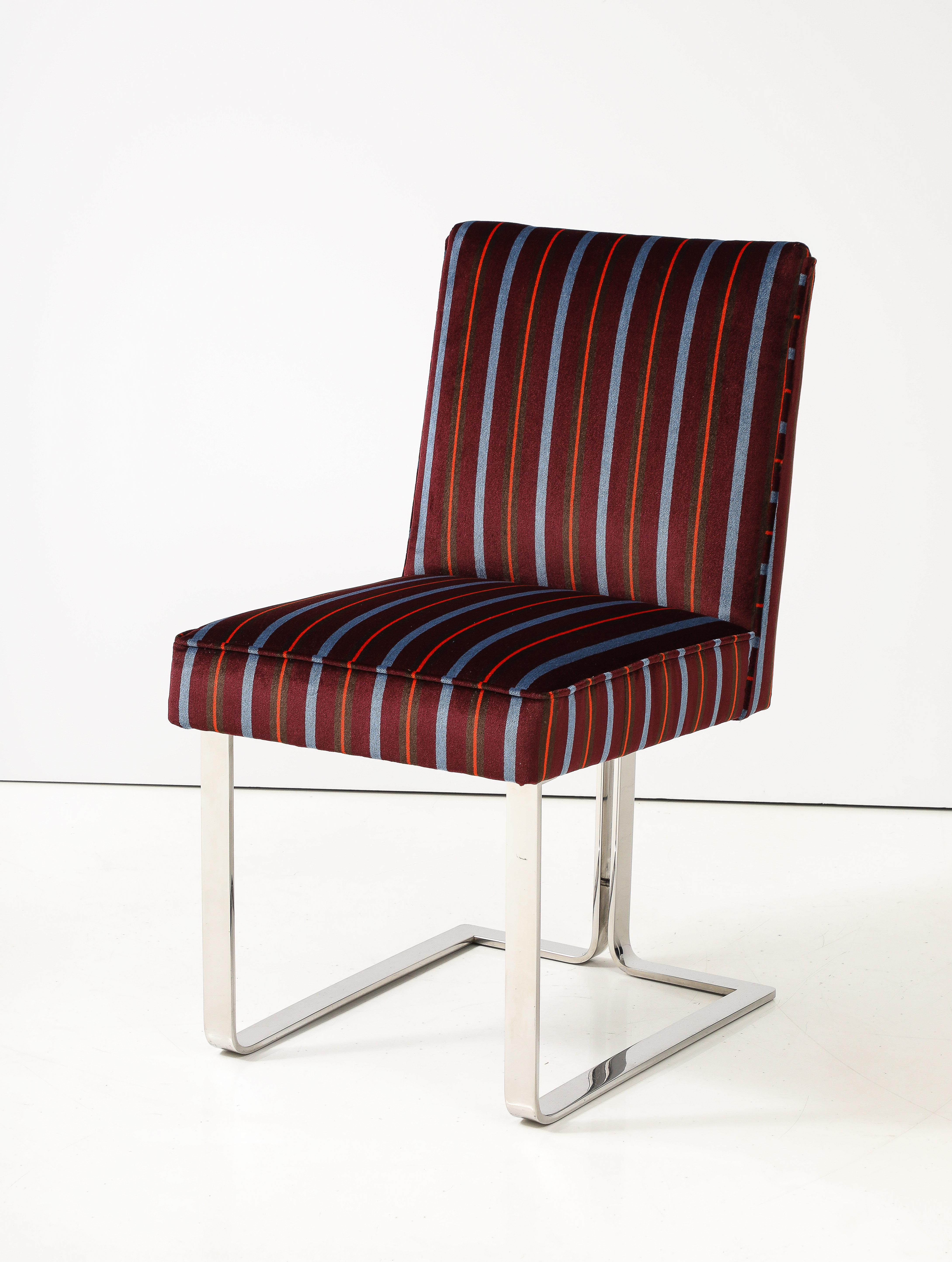 Mid-20th Century Vladimir Kagan For Kagan-Dreyfuss Steel And Velvet Dining Chairs Set Of 8 For Sale